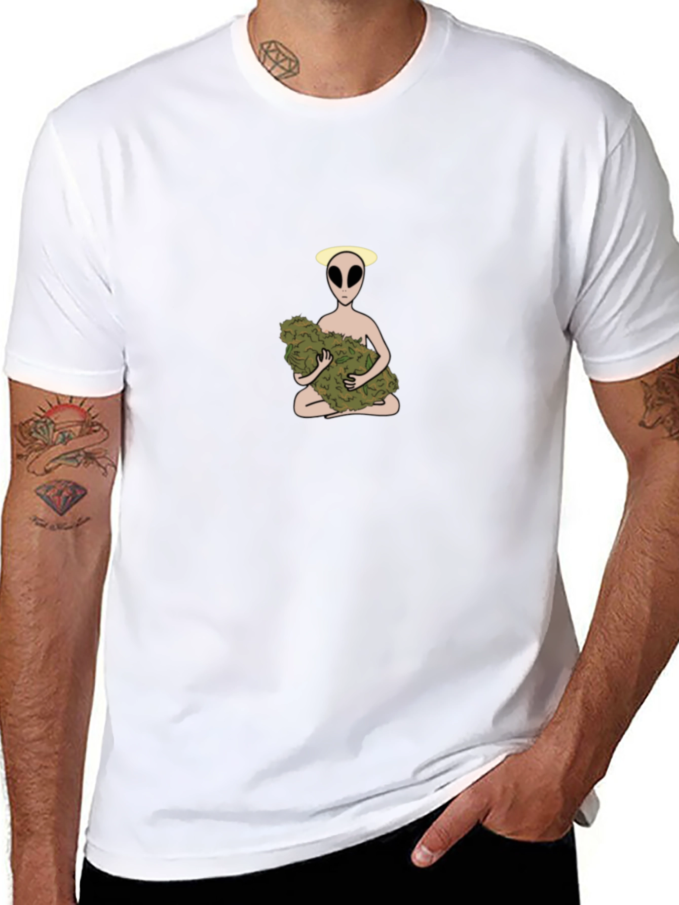 Alien Holding Weed Bud Graphic T-Shirt