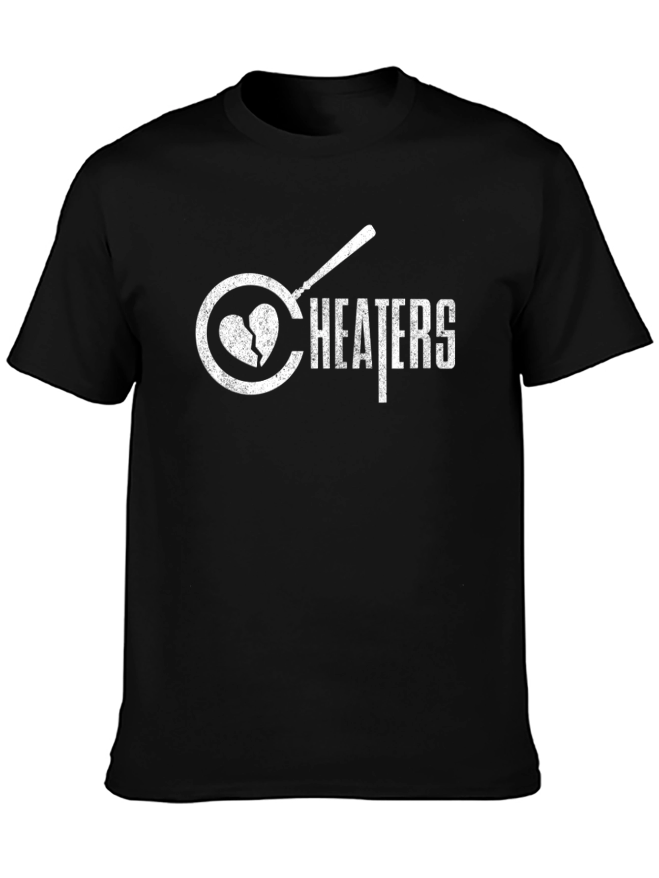 Cheaters T-Shirt - Broken Heart Design - Black Tee