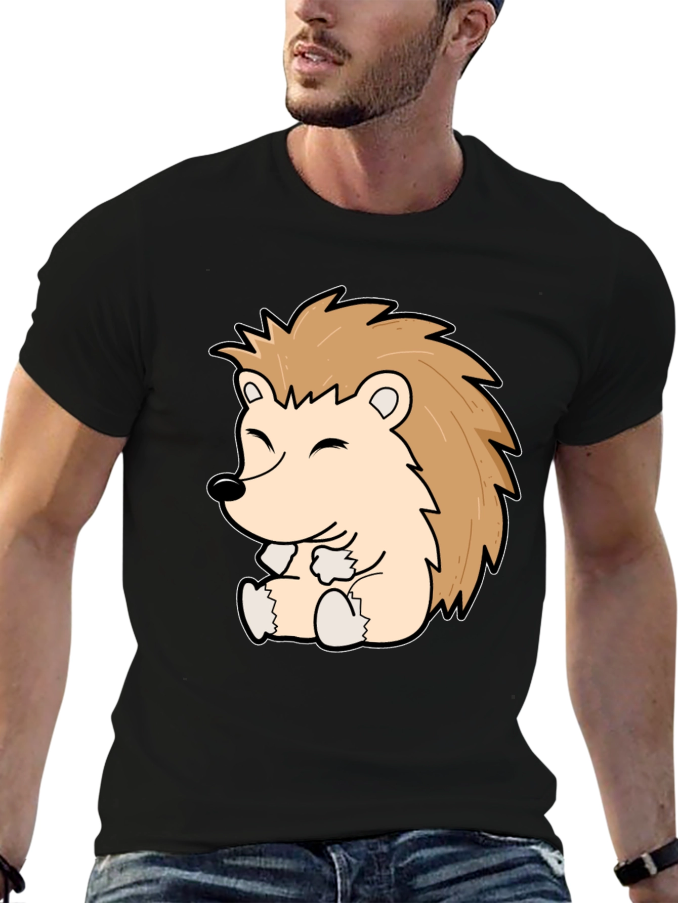 Cute Hedgehog Graphic Tee - Black Cotton Comfort