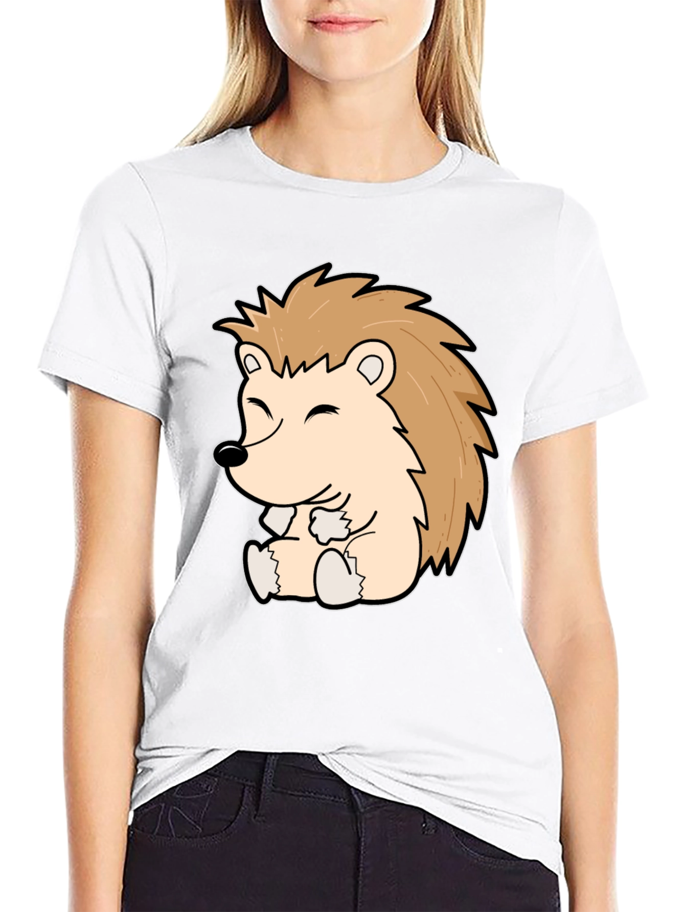 Cute Hedgehog Graphic Tee - Black Cotton Comfort