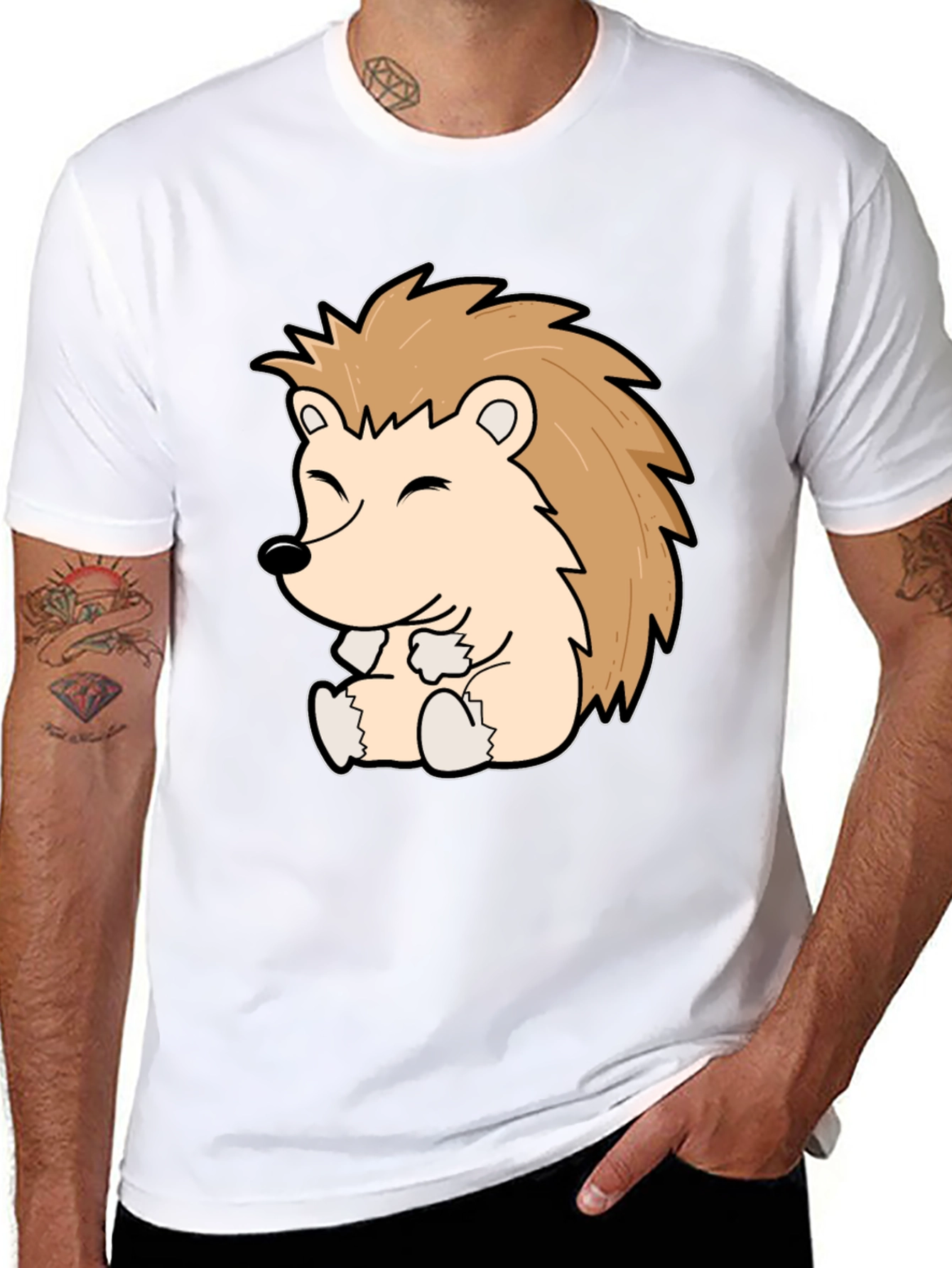 Cute Hedgehog Graphic Tee - Black Cotton Comfort
