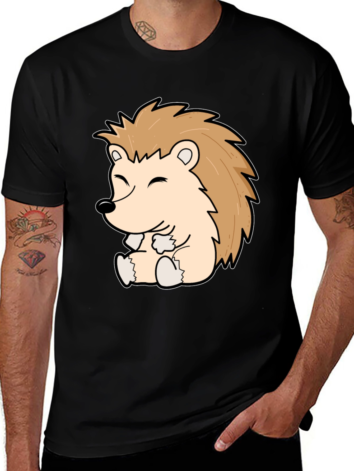 Cute Hedgehog Graphic Tee - Black Cotton Comfort