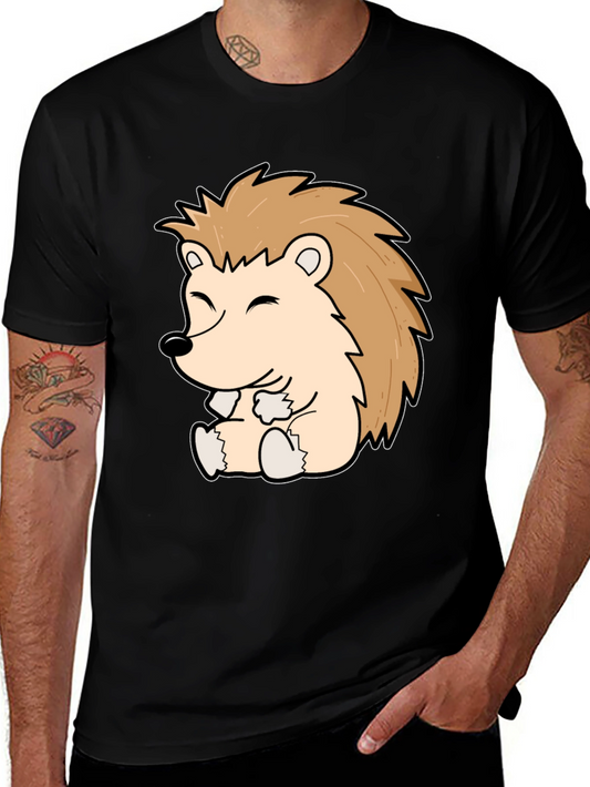 Cute Hedgehog Graphic Tee - Black Cotton Comfort