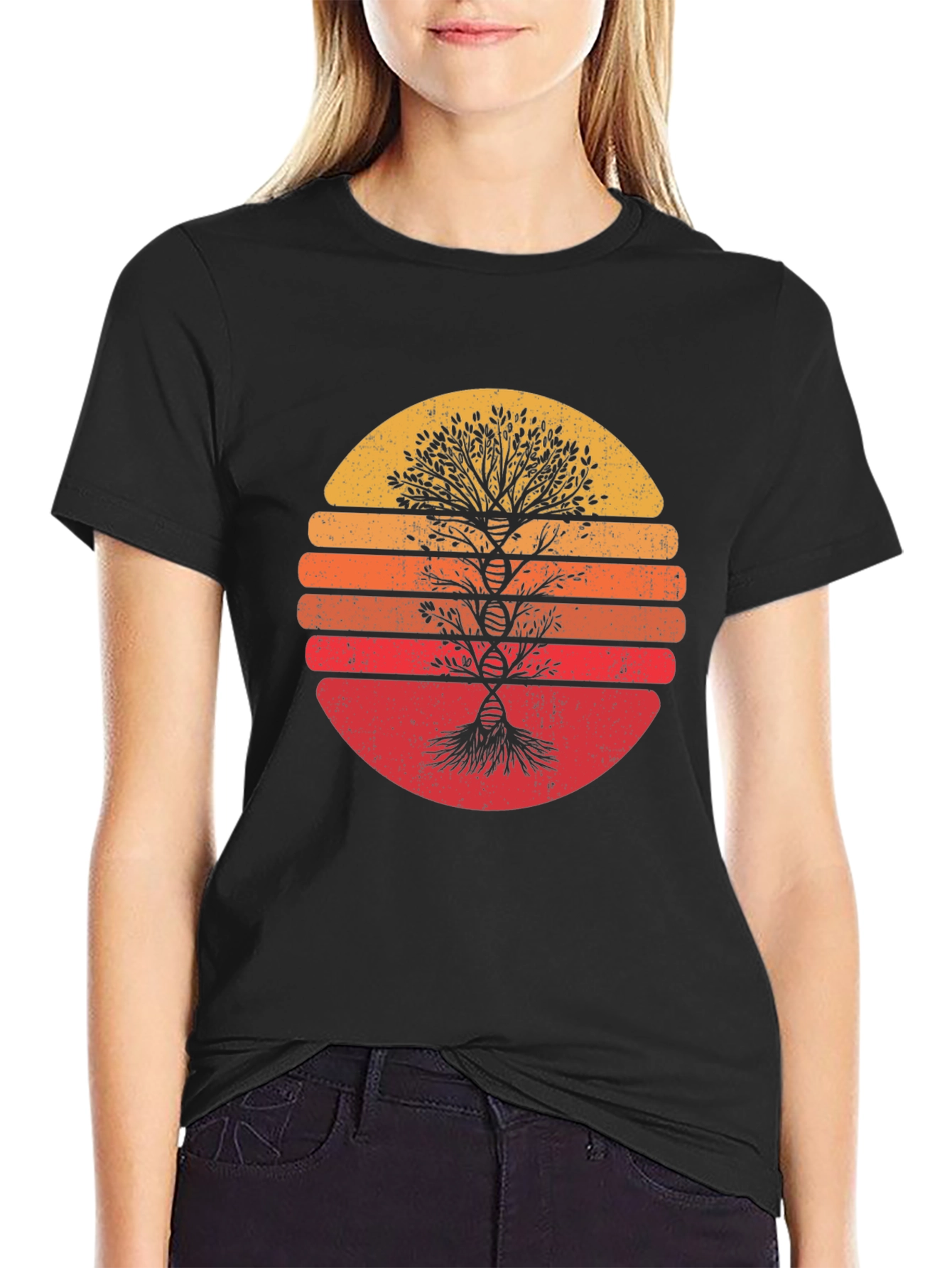 Retro Sunset Tree DNA Graphic Tee