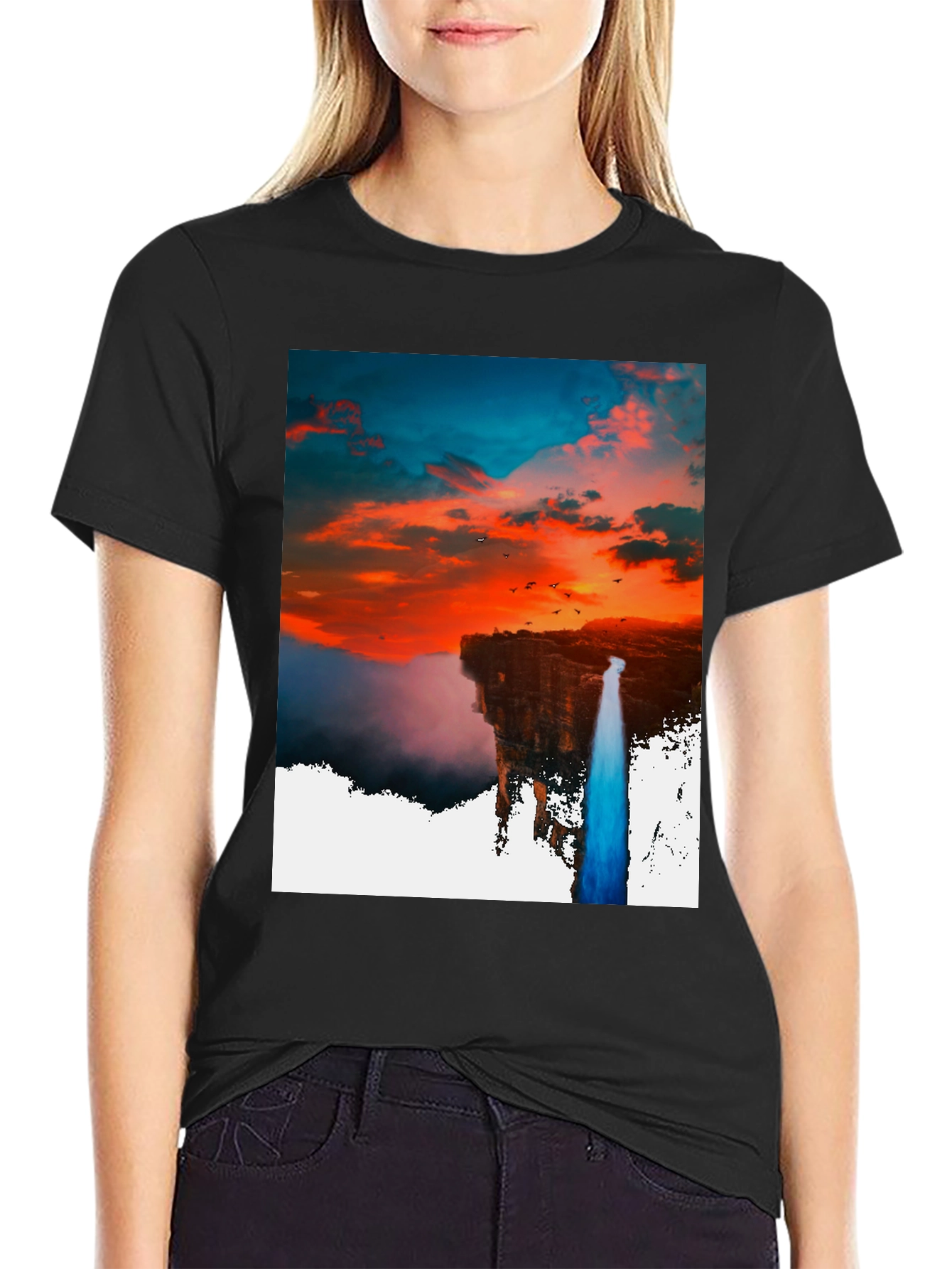 Sunset Waterfall Graphic Tee - Unique Design
