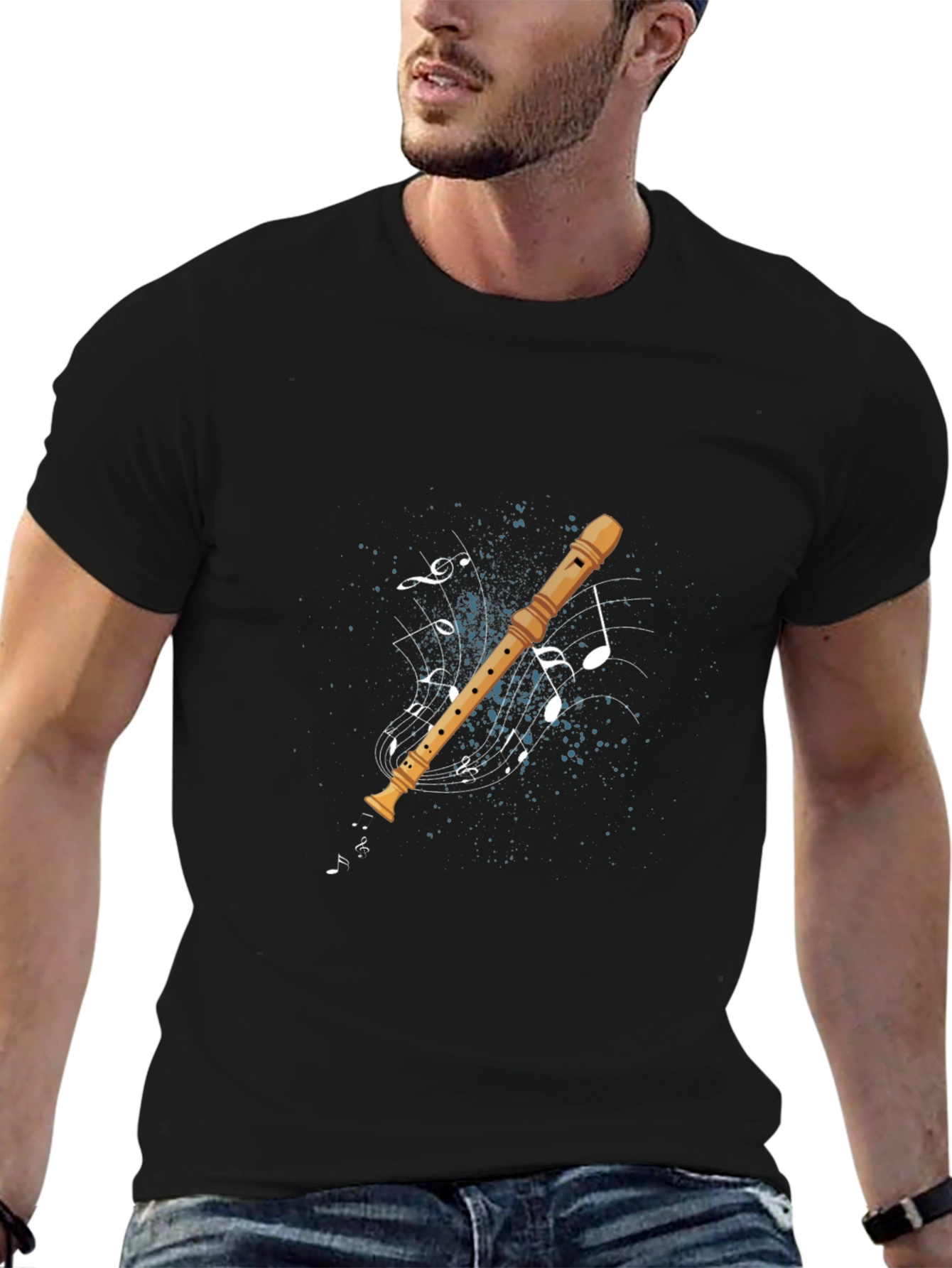 Musical Flute Graphic Tee - Unisex Black T-Shirt