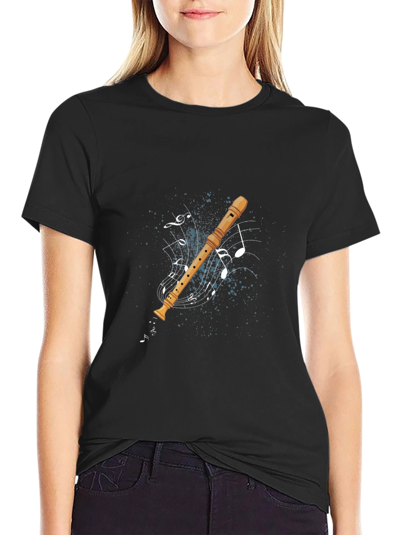 Musical Flute Graphic Tee - Unisex Black T-Shirt