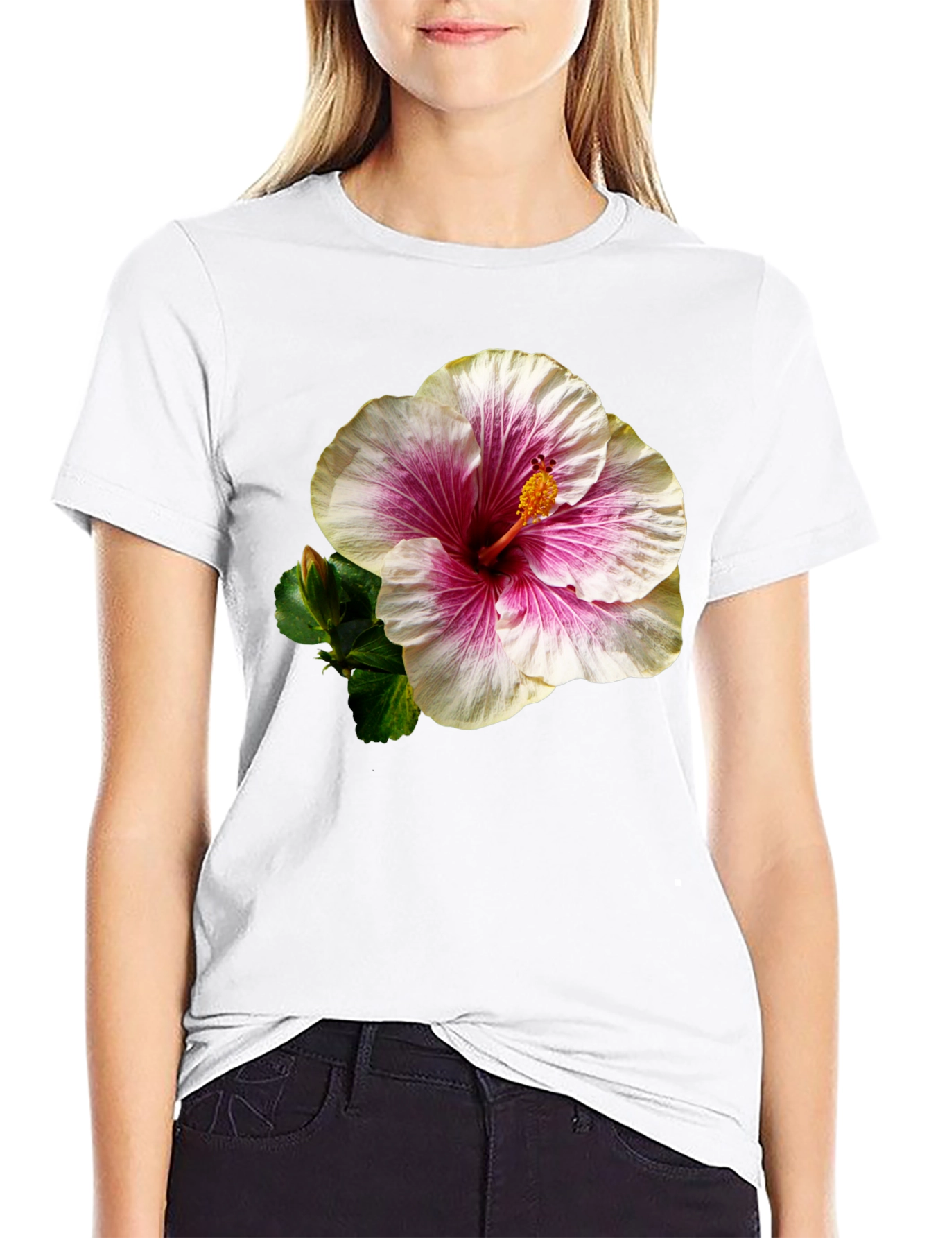 Hibiscus Flower Black T-Shirt
