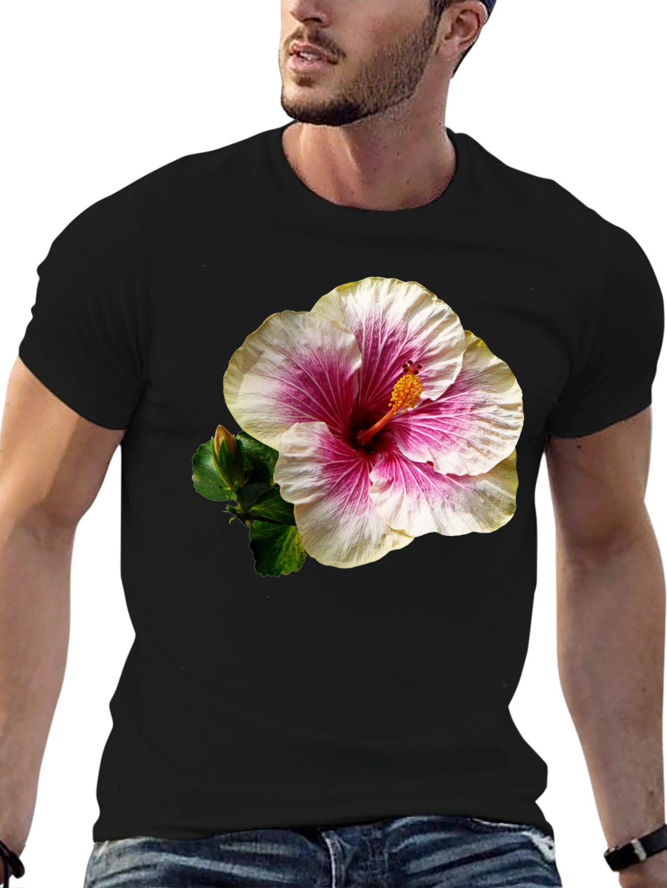 Hibiscus Flower Black T-Shirt