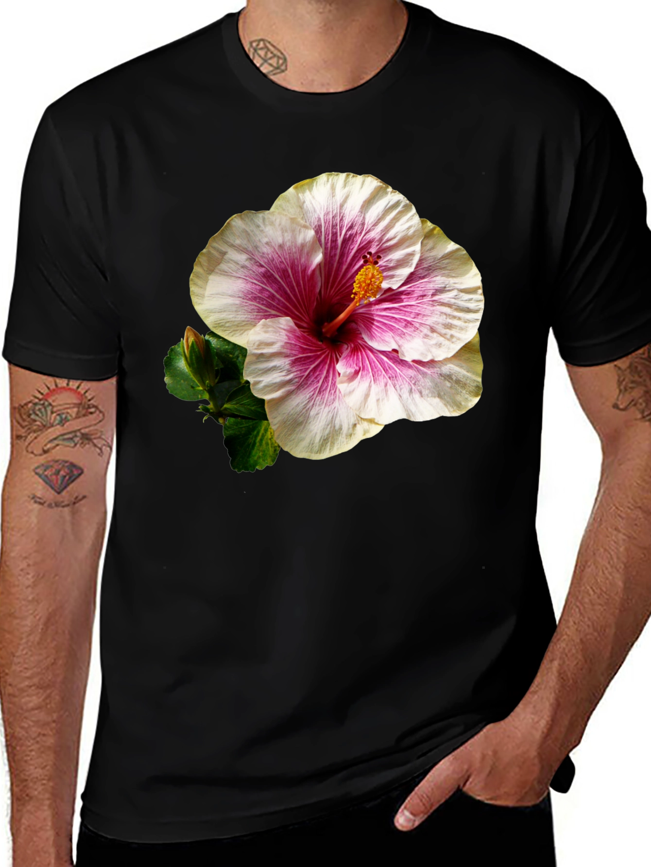 Hibiscus Flower Black T-Shirt