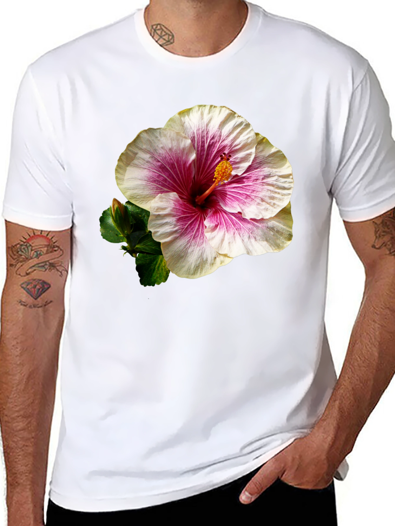 Hibiscus Flower Black T-Shirt