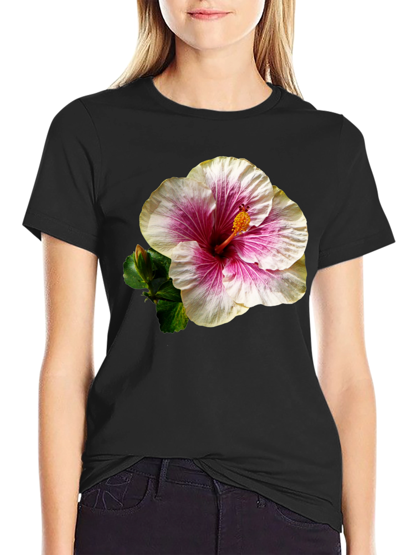 Hibiscus Flower Black T-Shirt
