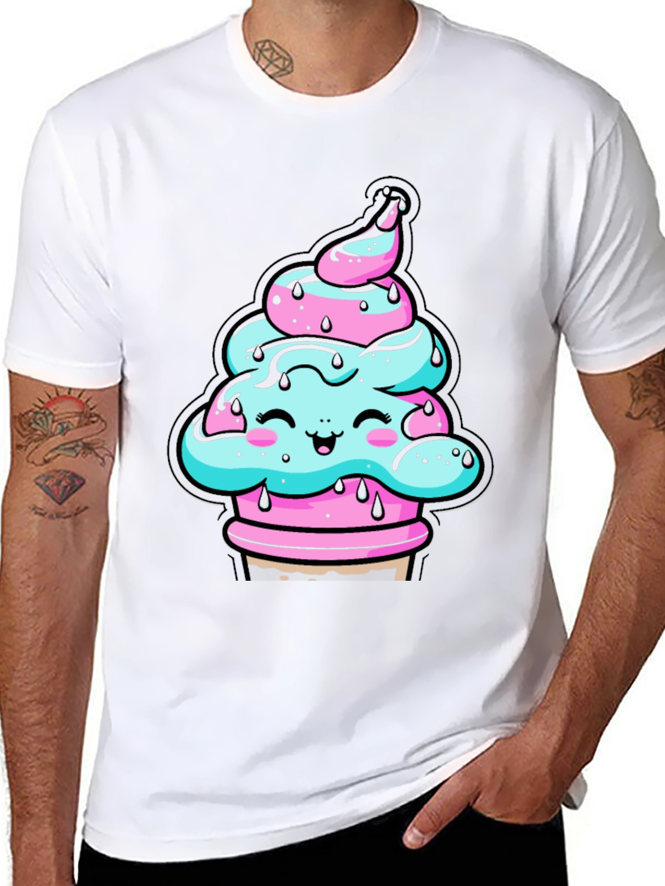 Kawaii Ice Cream Cone Black T-Shirt