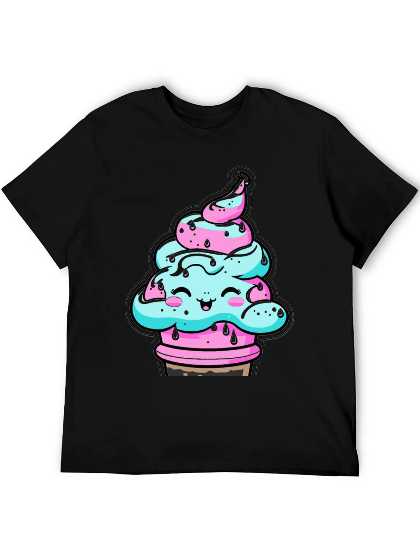 Kawaii Ice Cream Cone Black T-Shirt