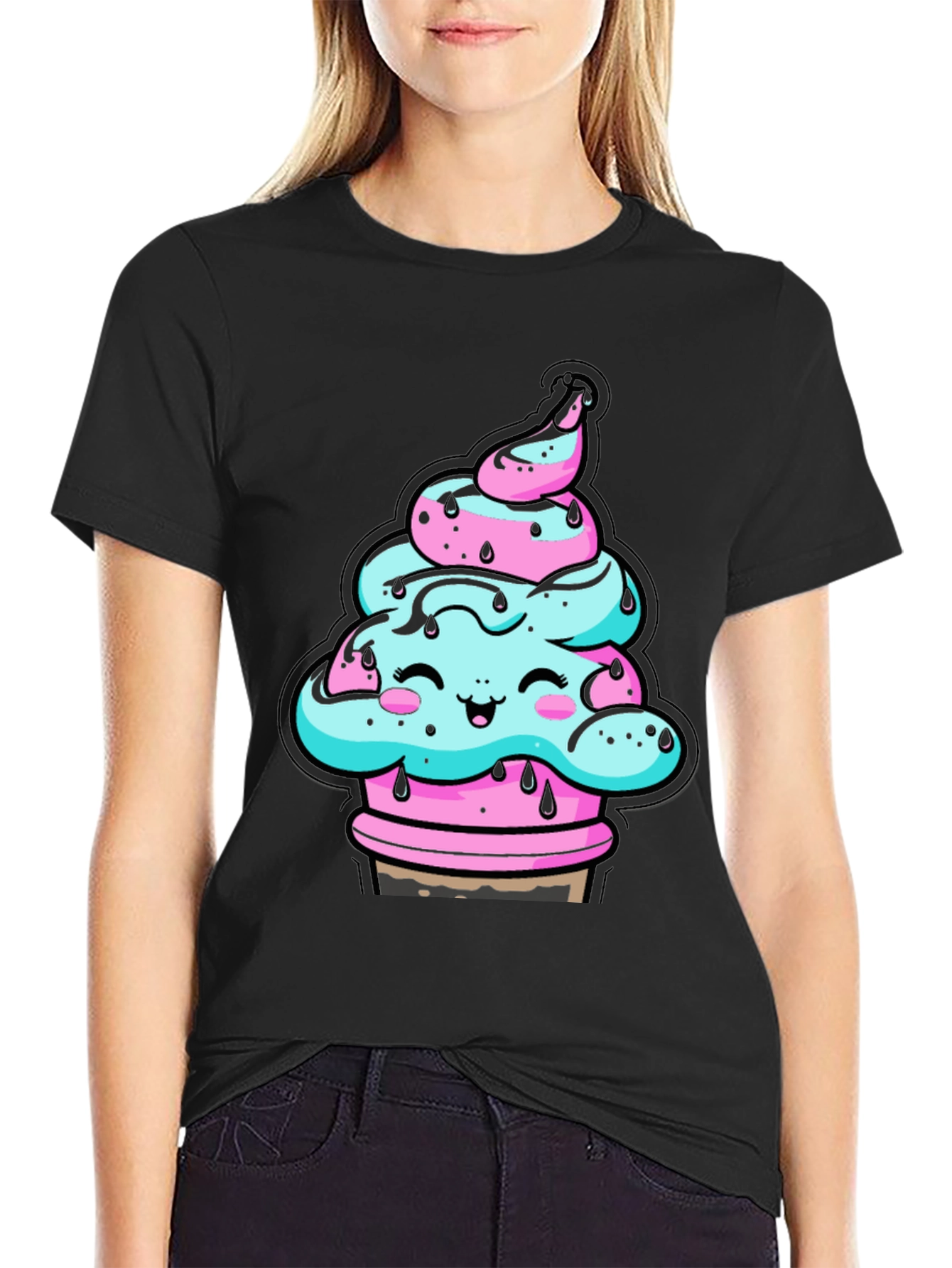 Kawaii Ice Cream Cone Black T-Shirt