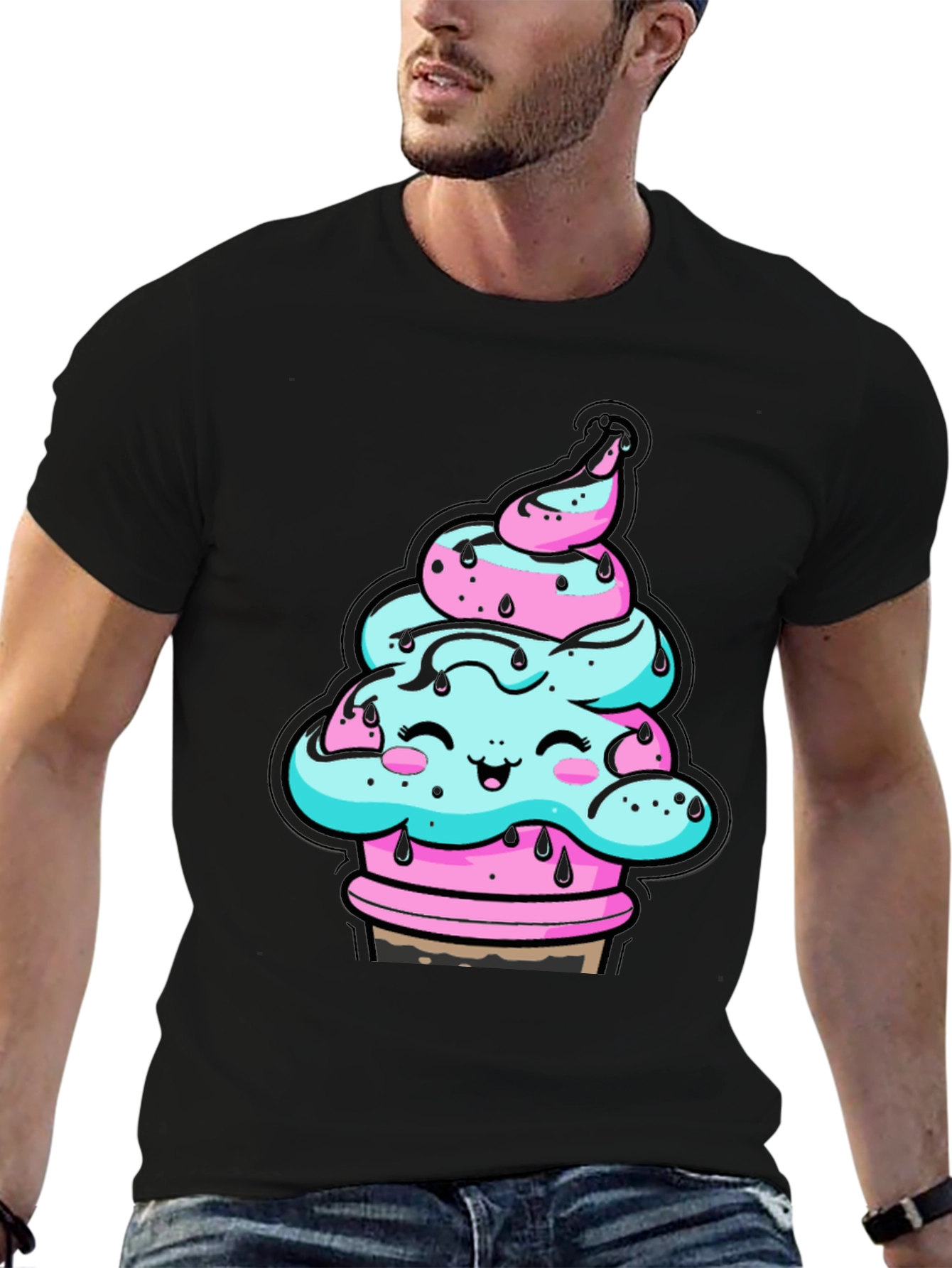 Kawaii Ice Cream Cone Black T-Shirt