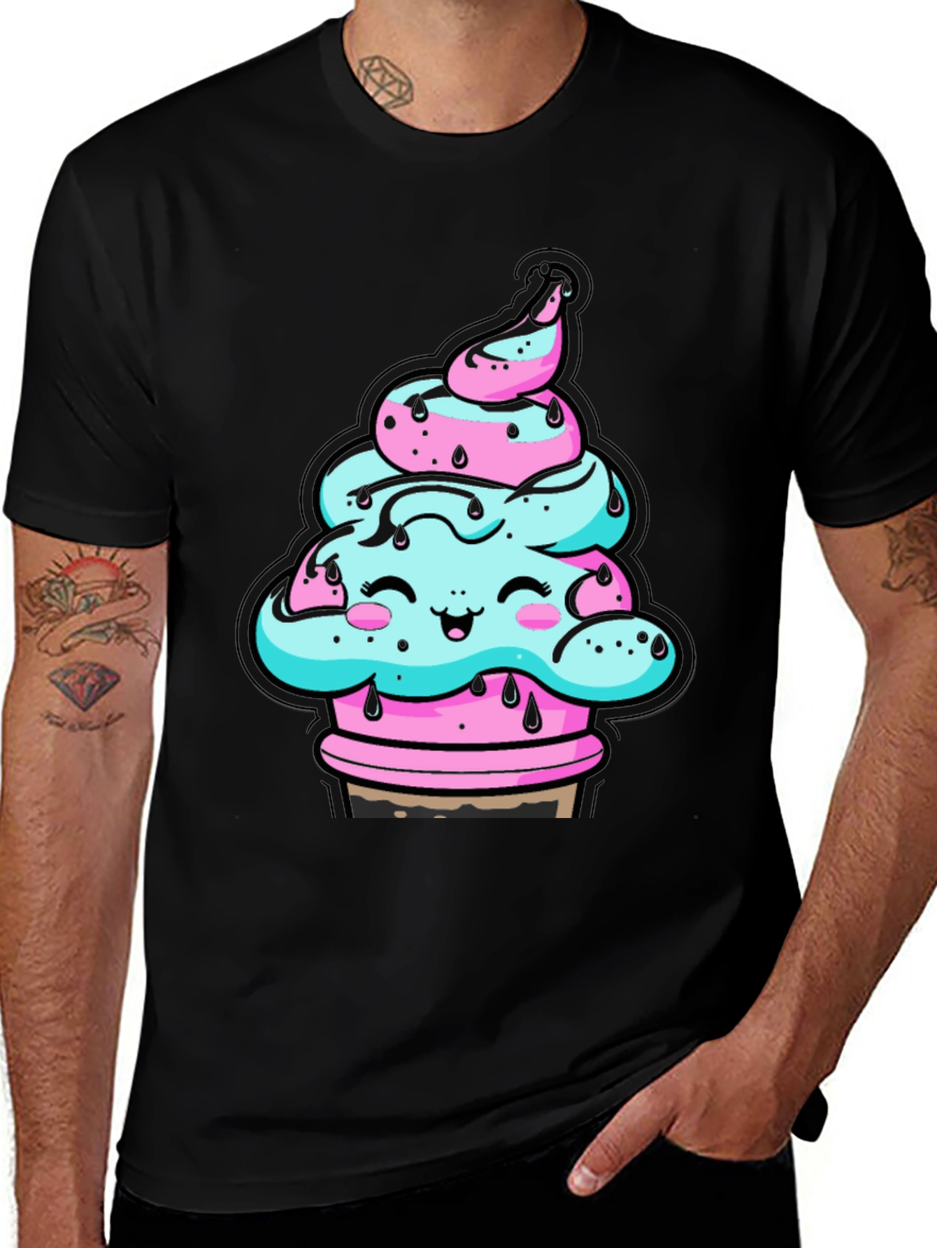 Kawaii Ice Cream Cone Black T-Shirt