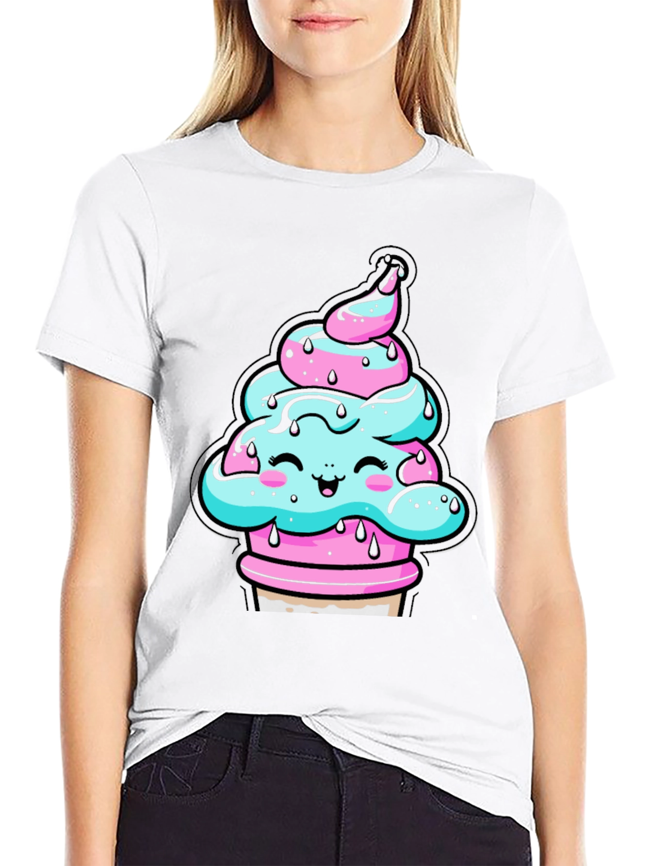 Kawaii Ice Cream Cone Black T-Shirt