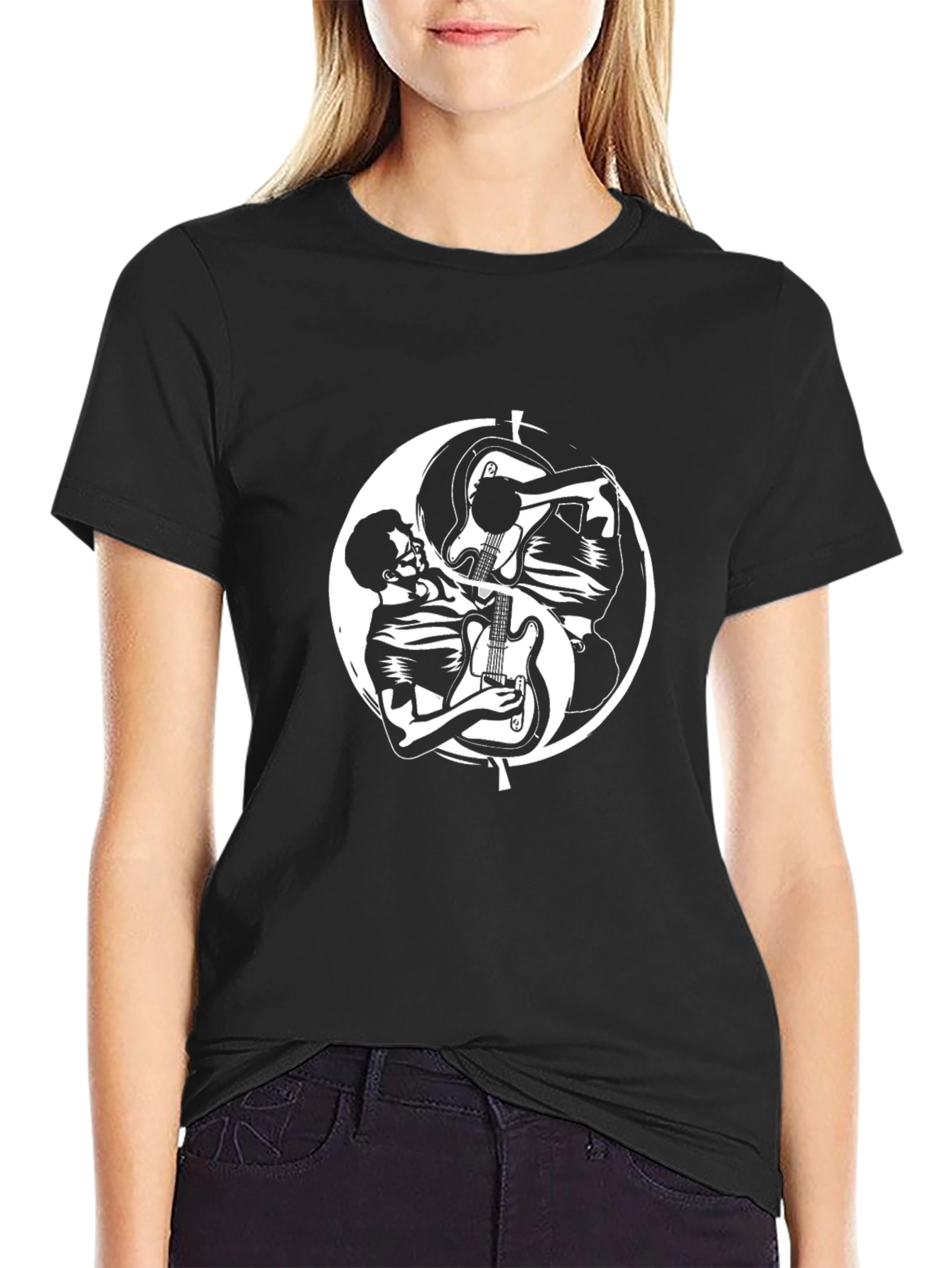 Yin Yang Guitar Player Black T-Shirt