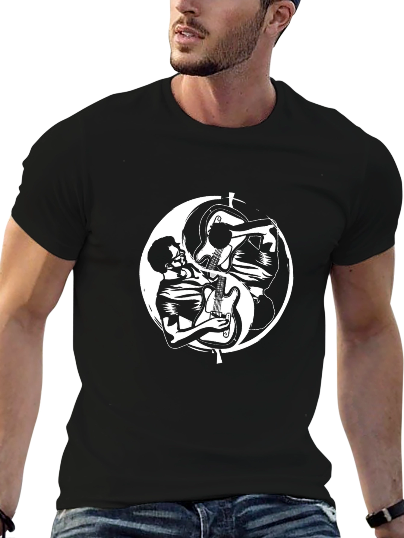 Yin Yang Guitar Player Black T-Shirt