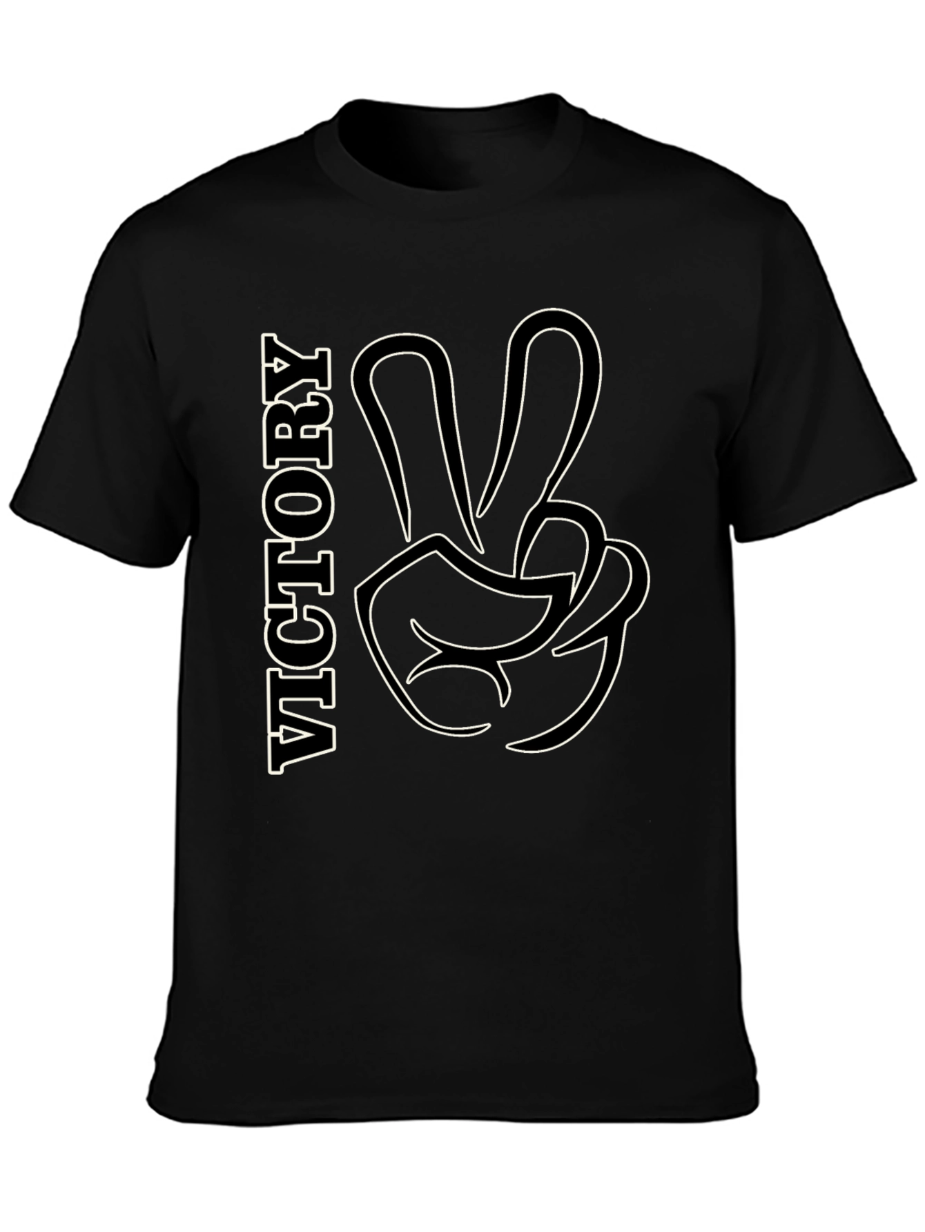 Victory Gesture Graphic Tee - Stylish Black T-Shirt