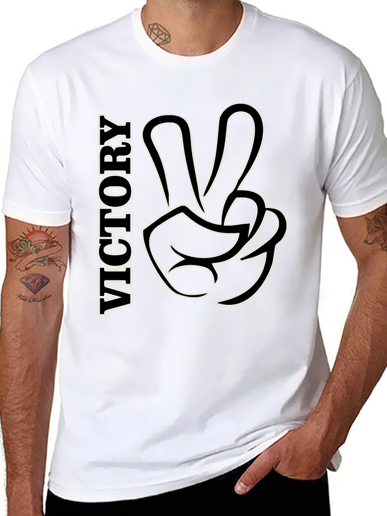 Victory Gesture Graphic Tee - Stylish Black T-Shirt