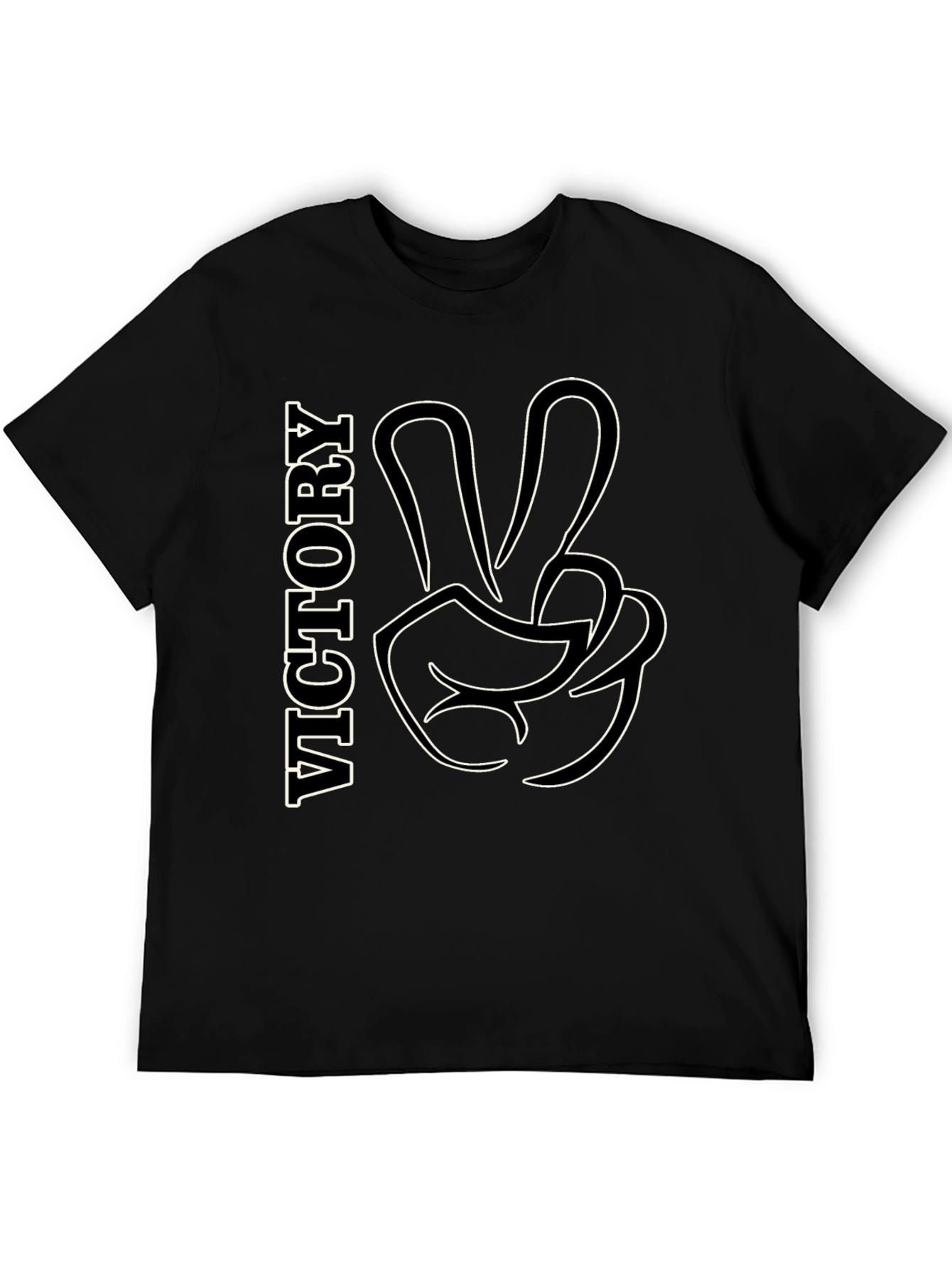 Victory Gesture Graphic Tee - Stylish Black T-Shirt