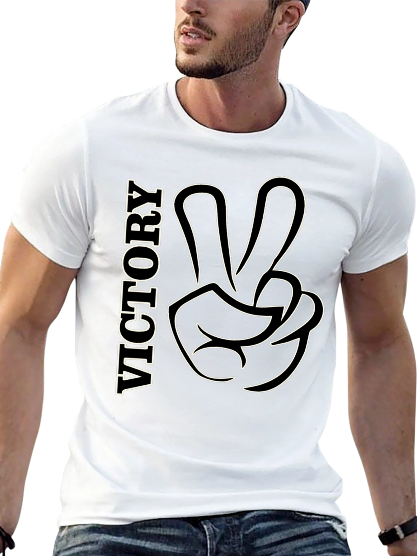 Victory Gesture Graphic Tee - Stylish Black T-Shirt