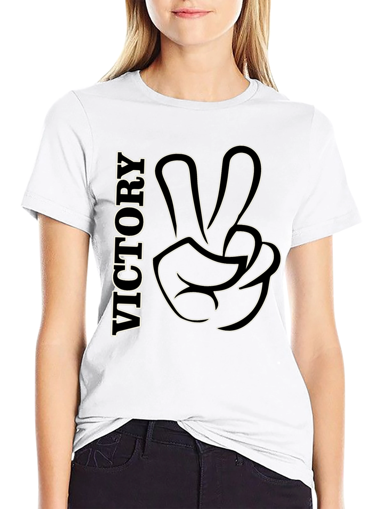 Victory Gesture Graphic Tee - Stylish Black T-Shirt