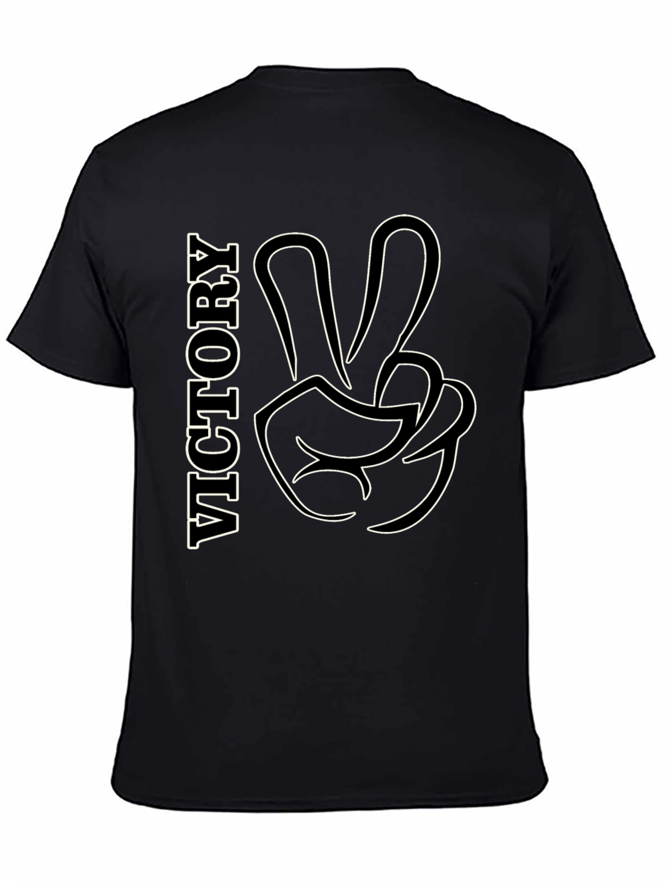 Victory Gesture Graphic Tee - Stylish Black T-Shirt