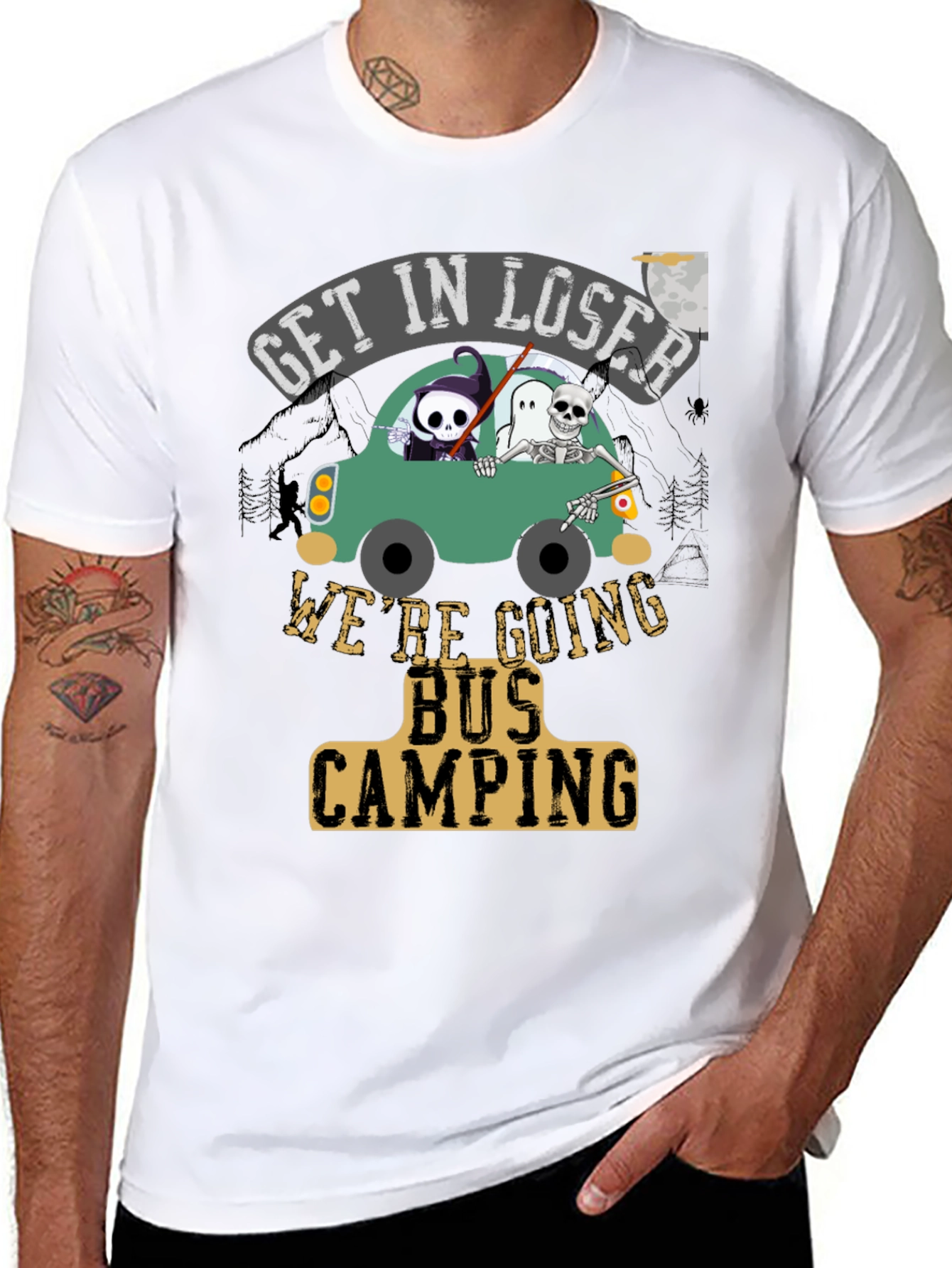 Get In Loser Bus Camping T-Shirt