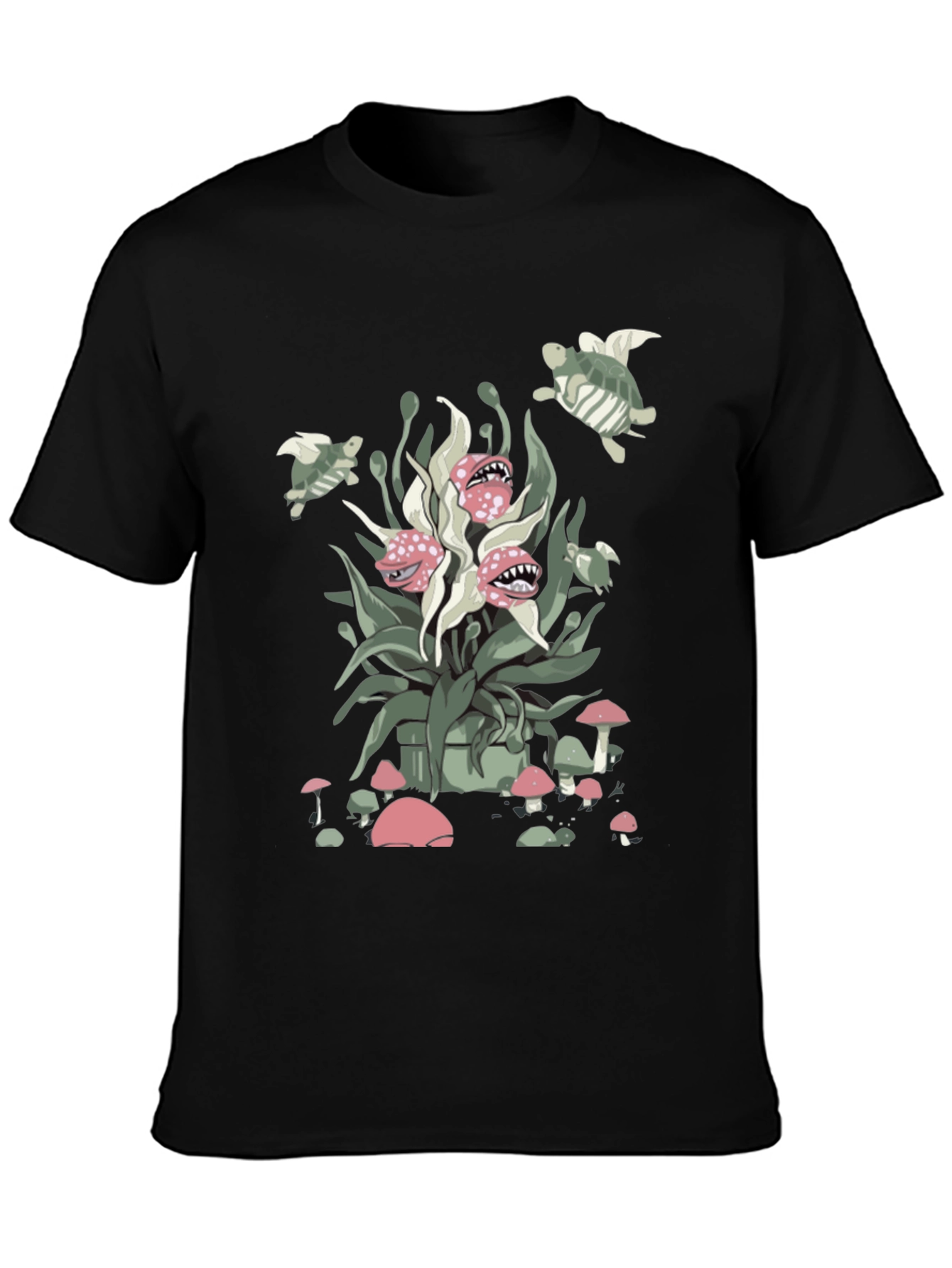 Whimsical Plant & Turtle Graphic Tee