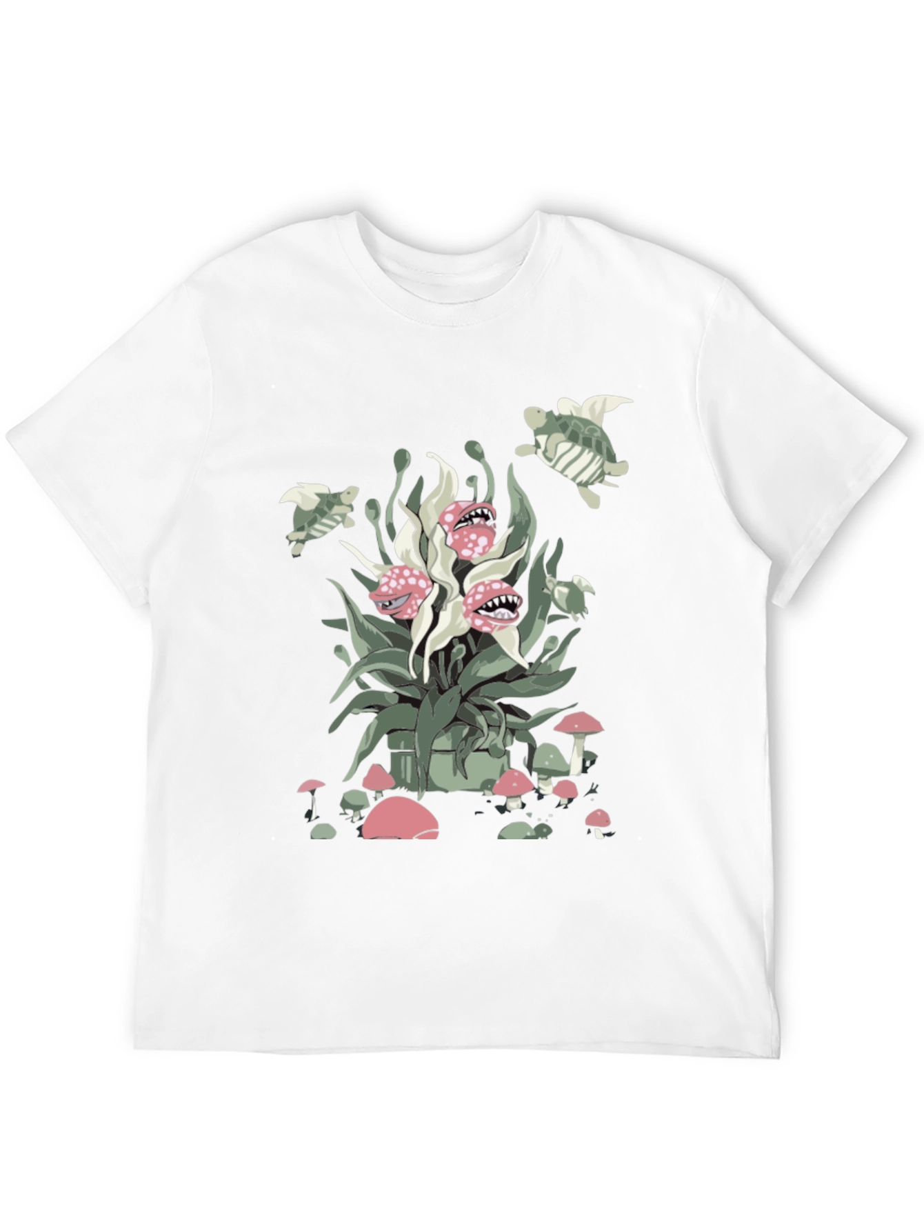 Whimsical Plant & Turtle Graphic Tee
