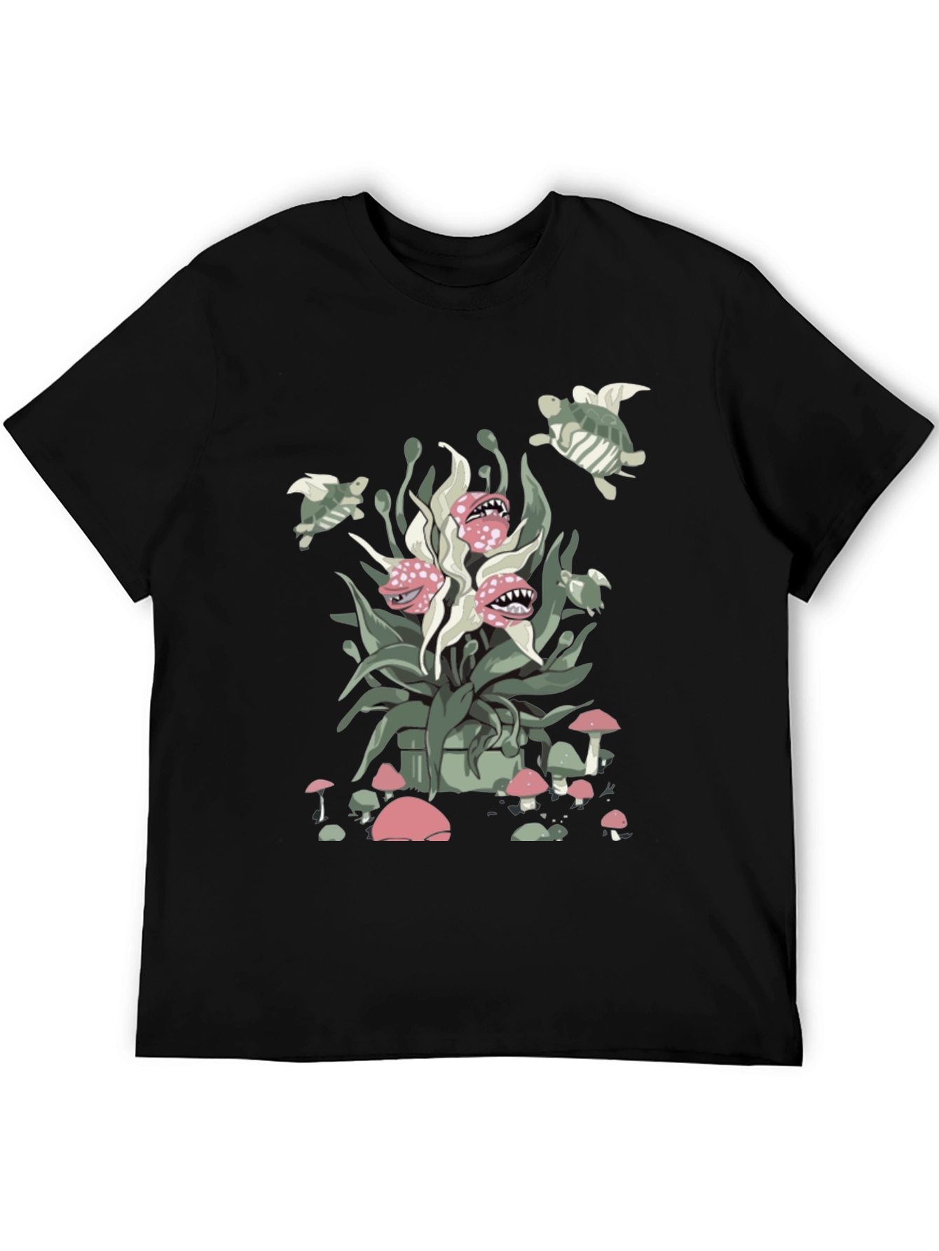 Whimsical Plant & Turtle Graphic Tee