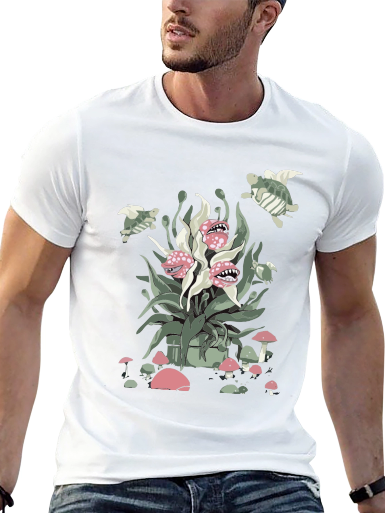 Whimsical Plant & Turtle Graphic Tee