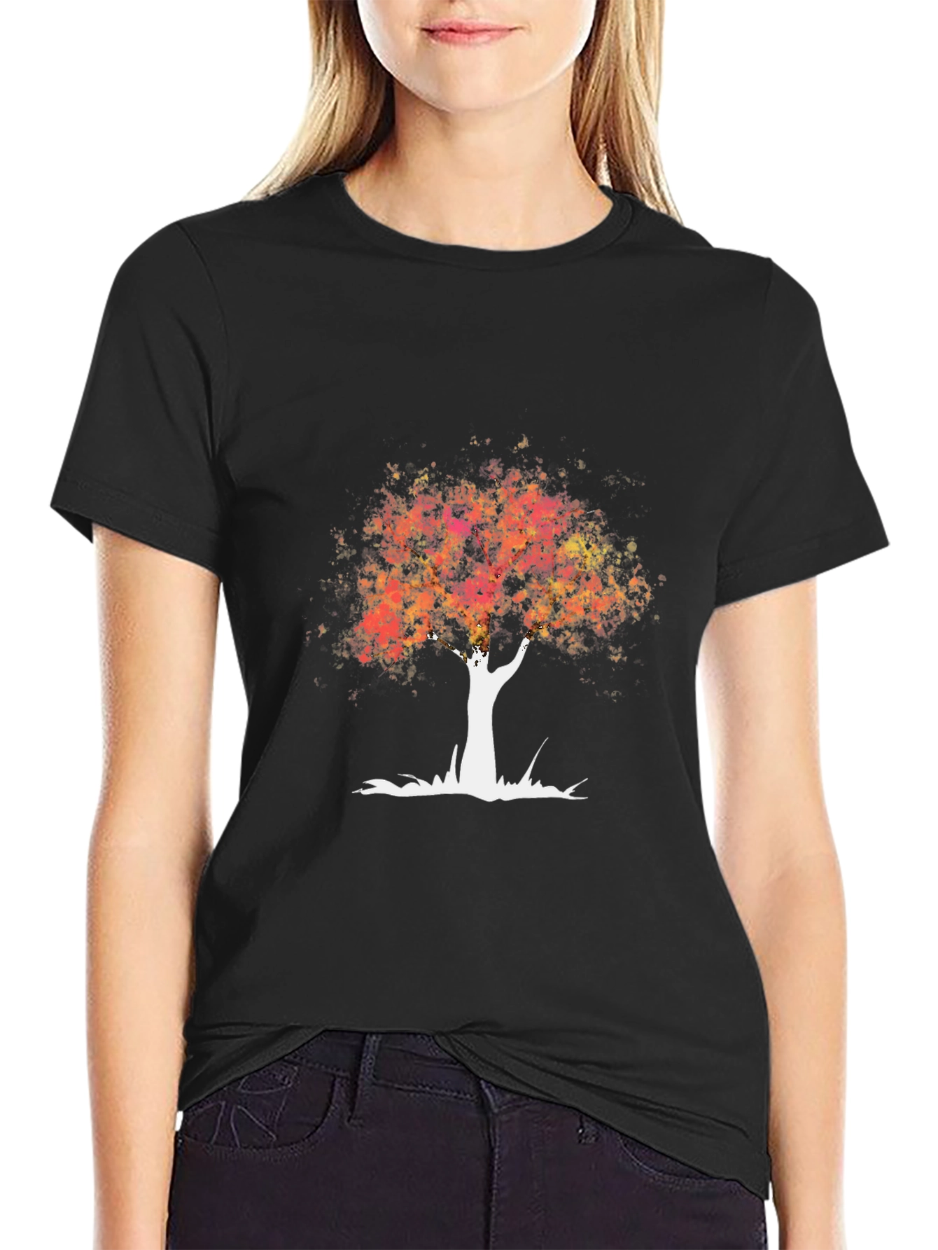 Abstract Tree Graphic Tee - Black Cotton T-Shirt