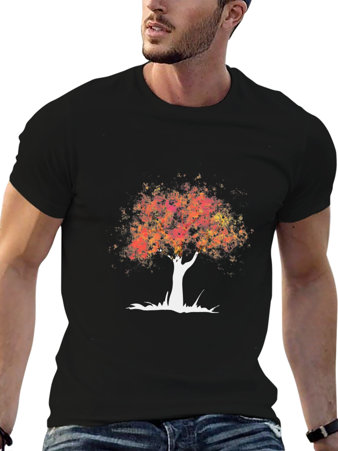 Abstract Tree Graphic Tee - Black Cotton T-Shirt