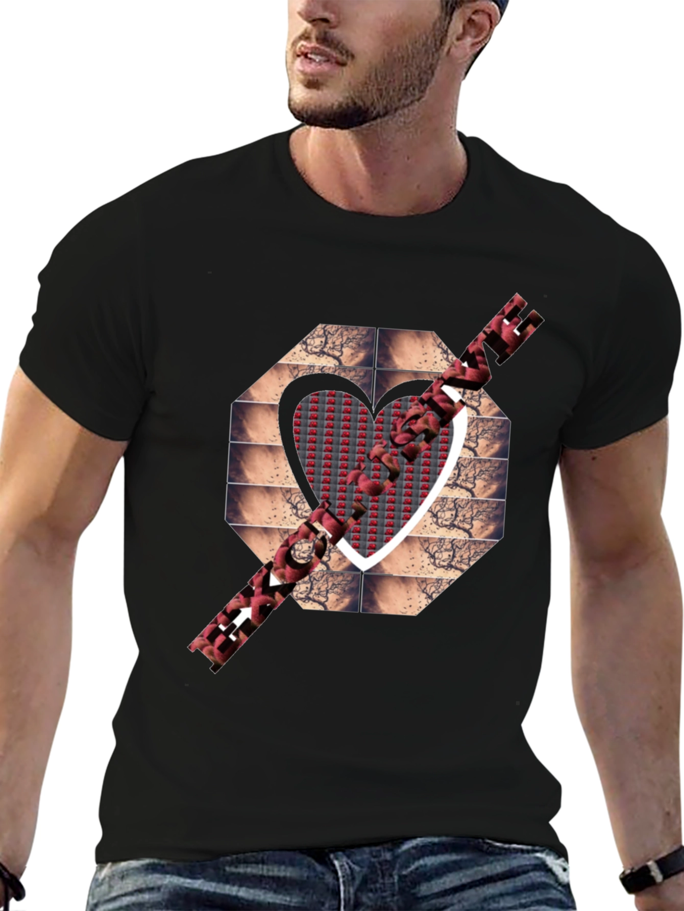 Heart Design Black T-Shirt