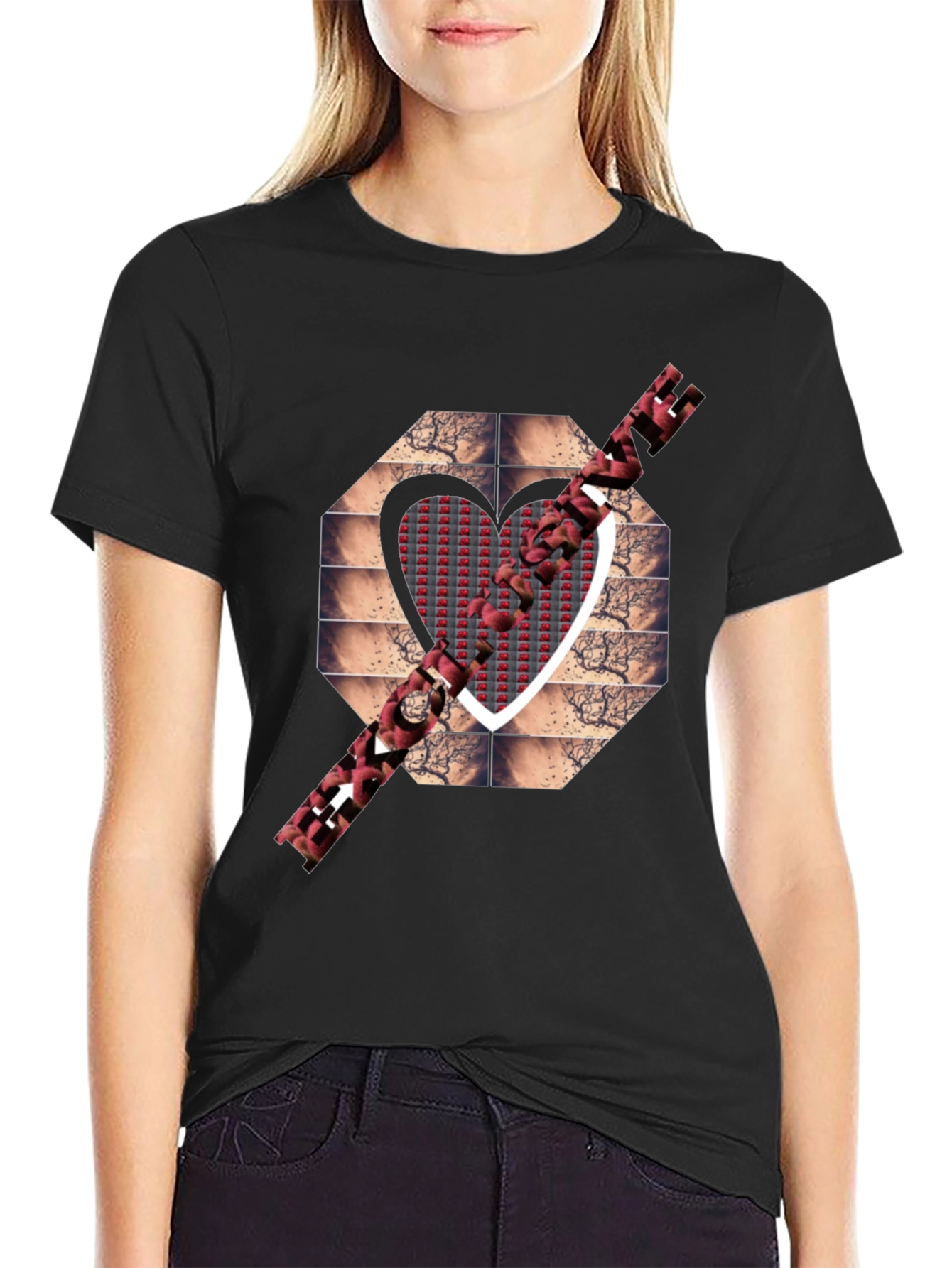 Heart Design Black T-Shirt