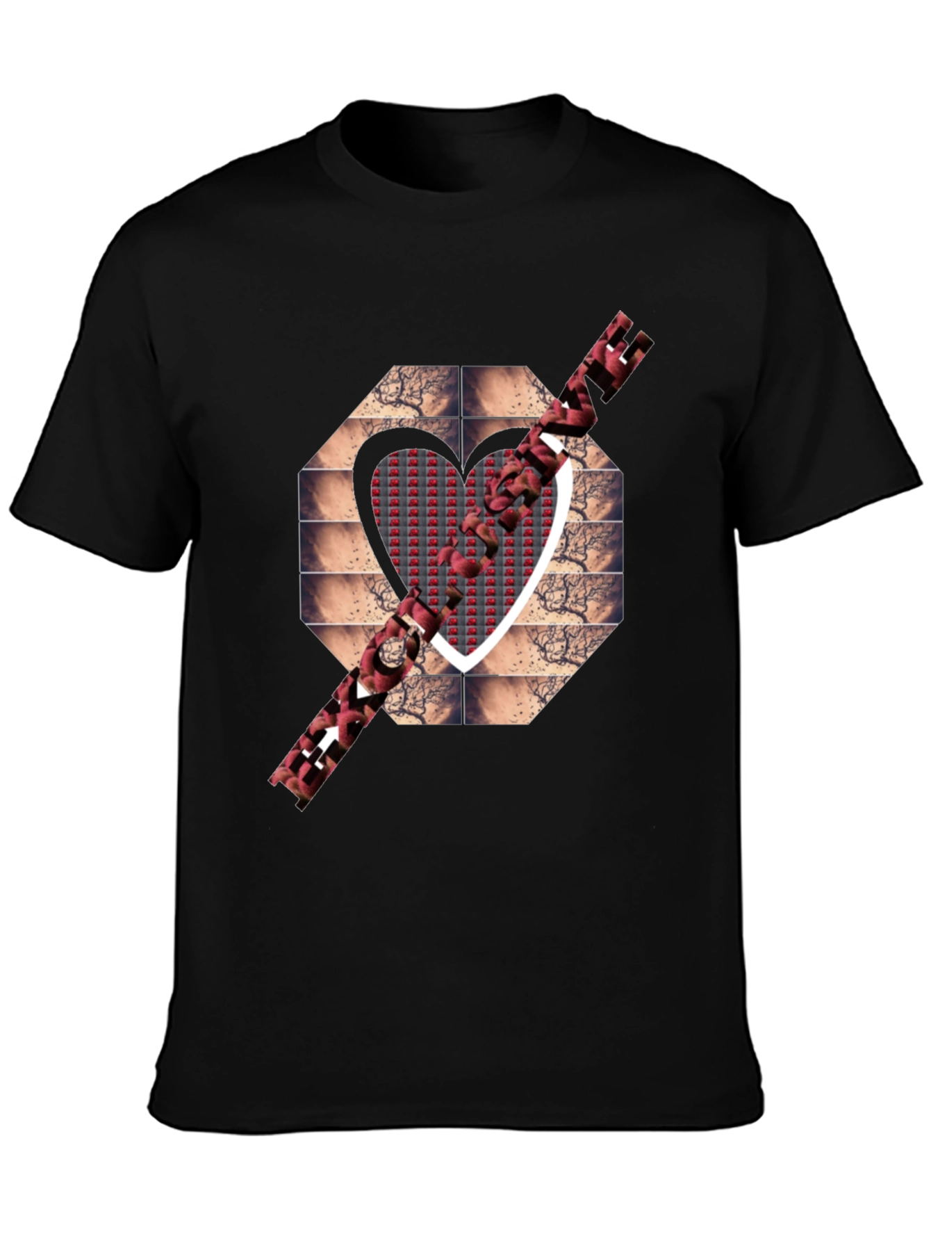 Heart Design Black T-Shirt