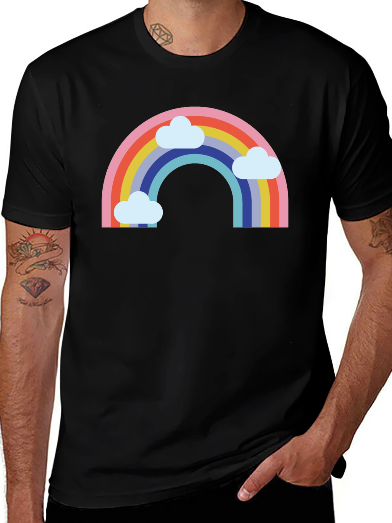 Rainbow & Clouds Graphic Tee - Black T-Shirt
