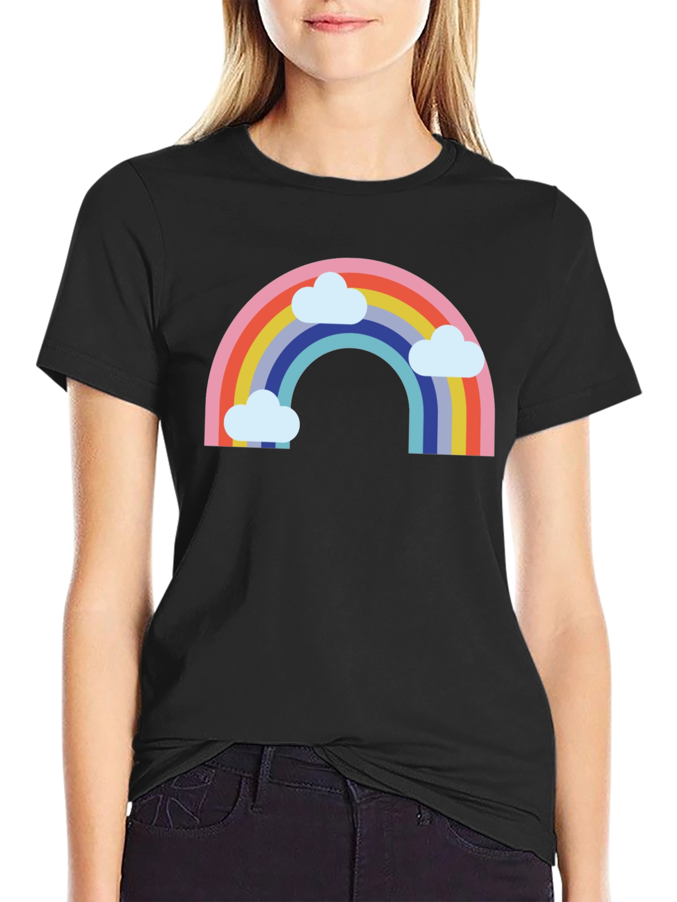 Rainbow & Clouds Graphic Tee - Black T-Shirt
