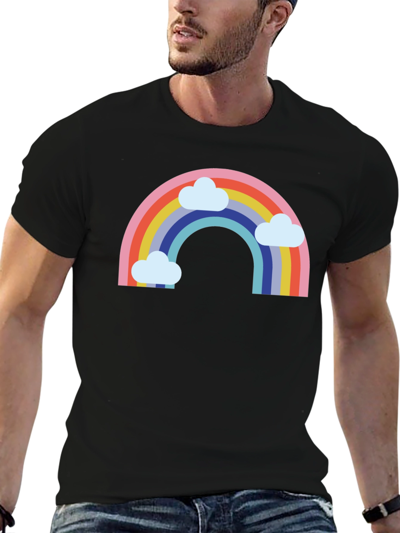 Rainbow & Clouds Graphic Tee - Black T-Shirt
