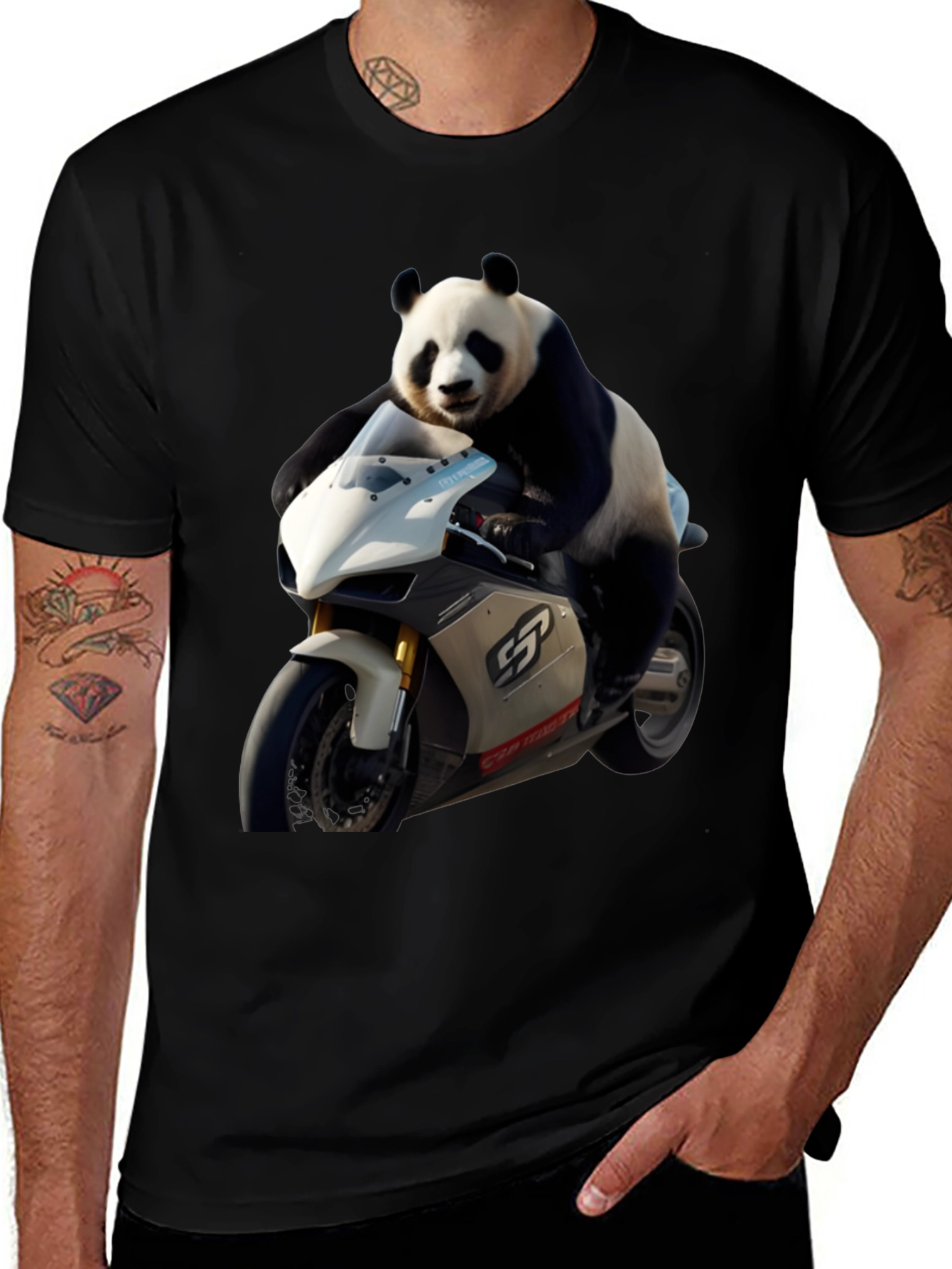 Panda Biker Black T-Shirt