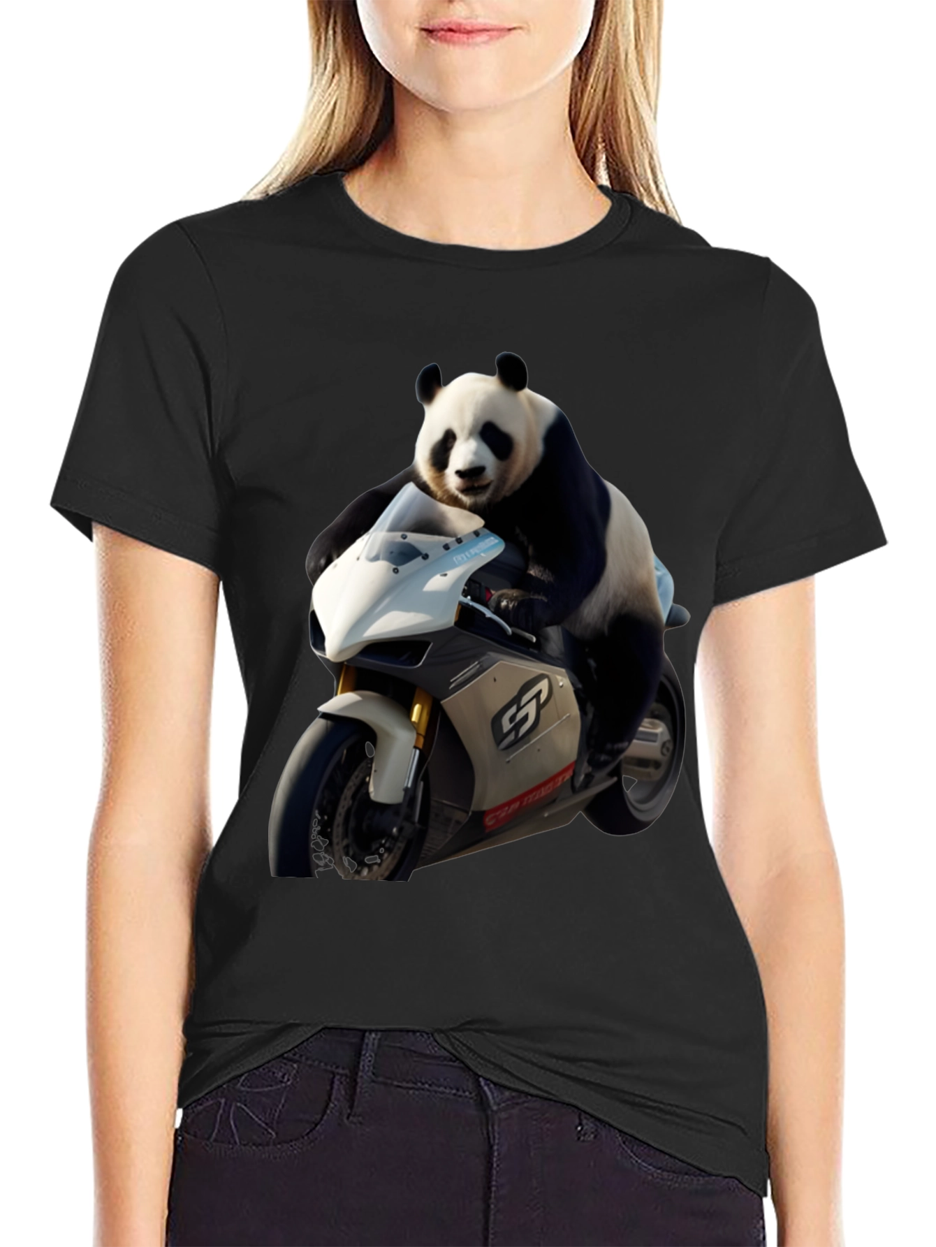 Panda Biker Black T-Shirt