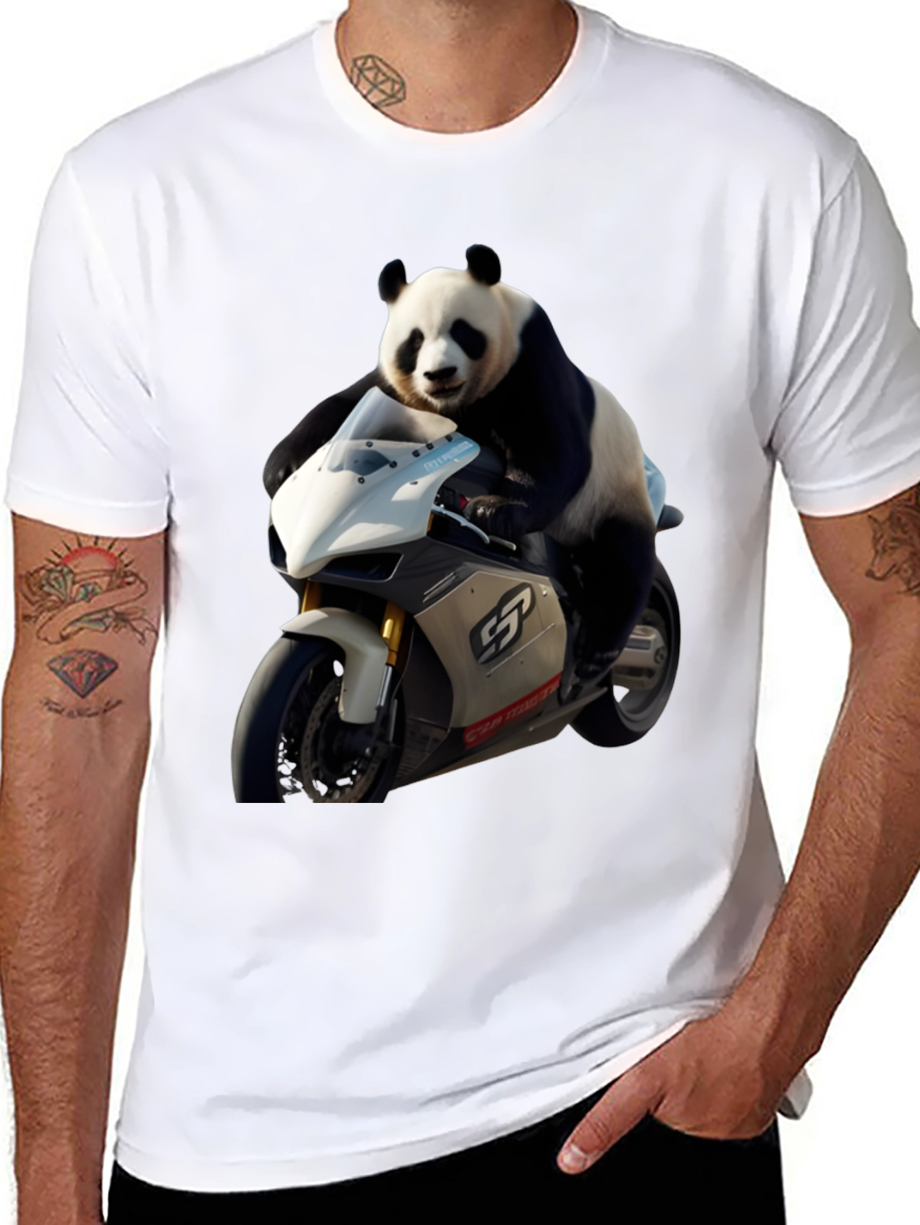 Panda Biker Black T-Shirt