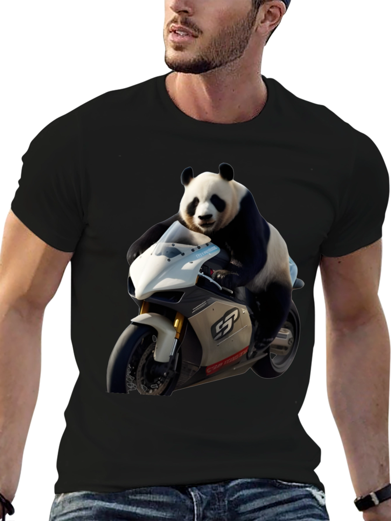 Panda Biker Black T-Shirt