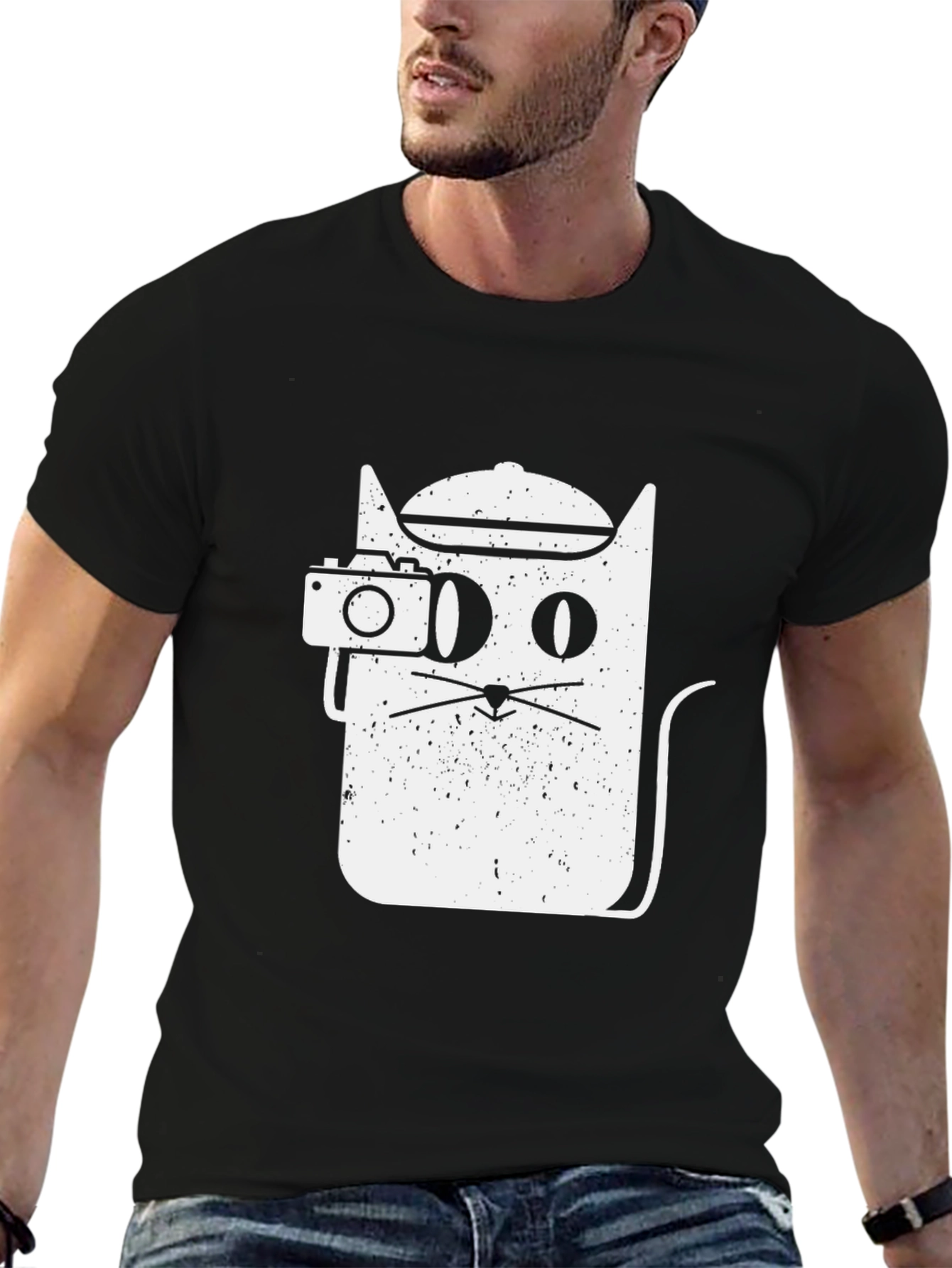 Cool Cat Photographer Graphic Tee - Unisex Black T-Shirt