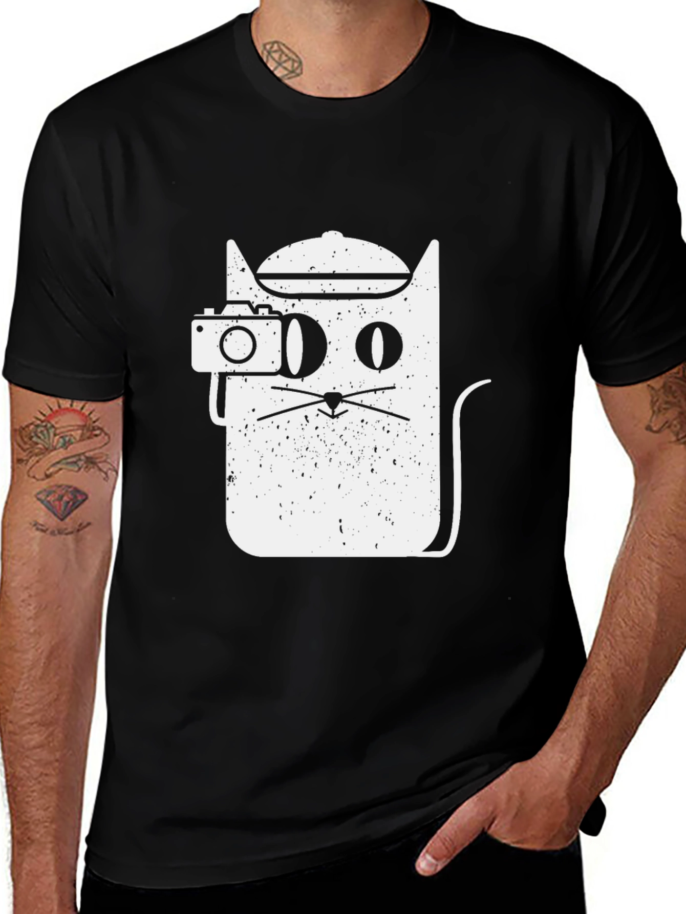 Cool Cat Photographer Graphic Tee - Unisex Black T-Shirt