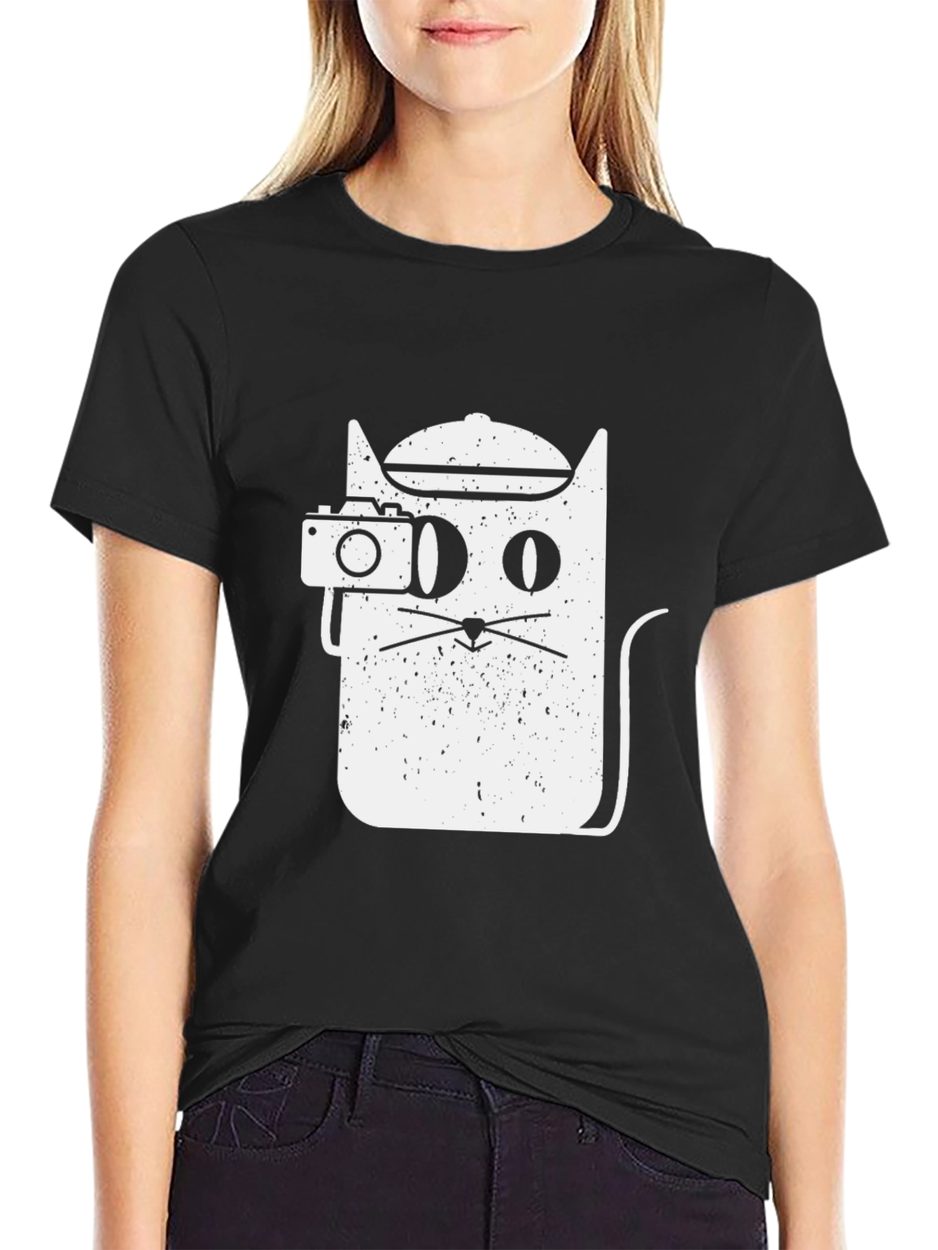 Cool Cat Photographer Graphic Tee - Unisex Black T-Shirt